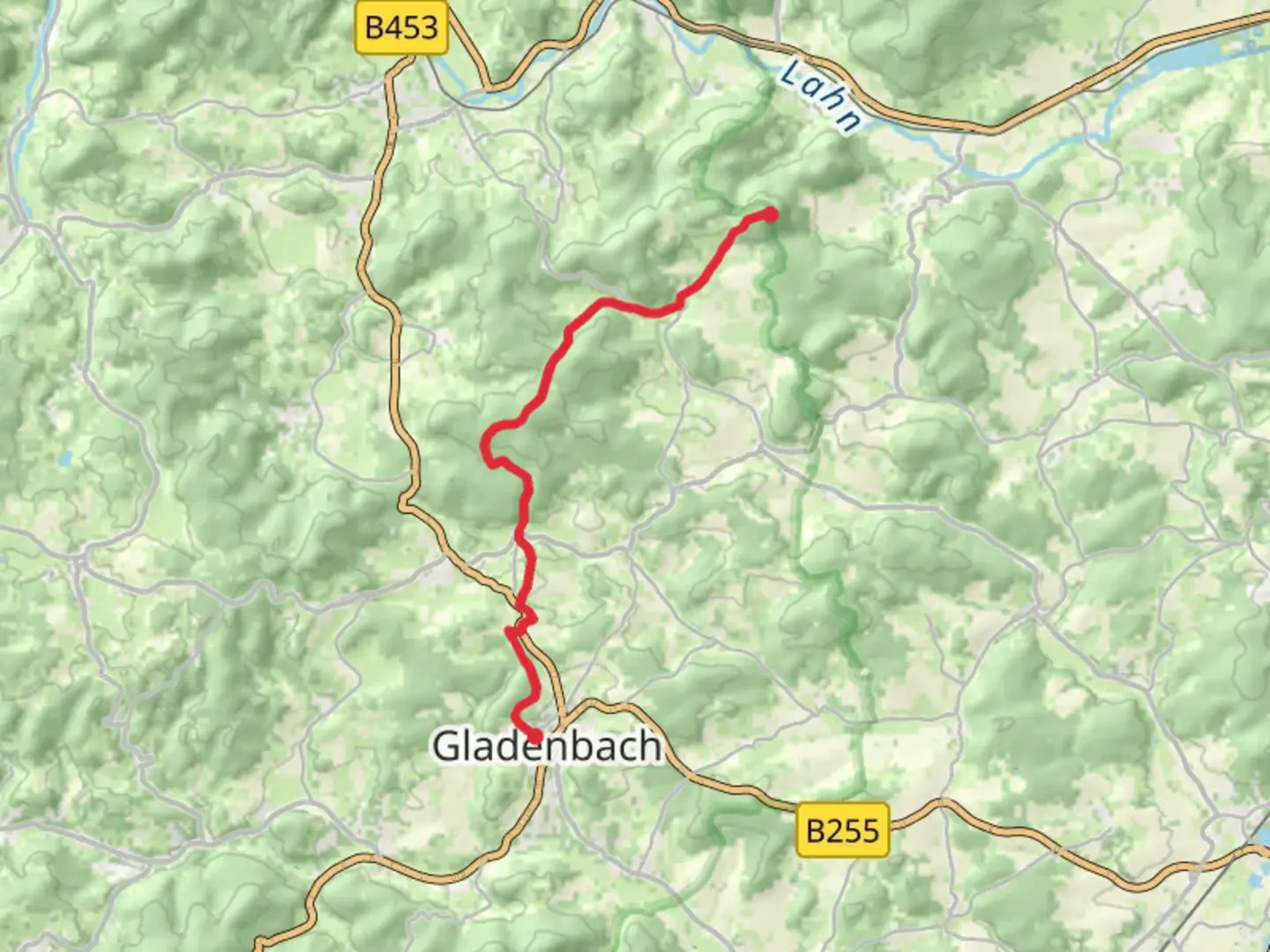An image depicting the trail Gladenbach to Rimberg via Rimbergweg and its surrounding area.