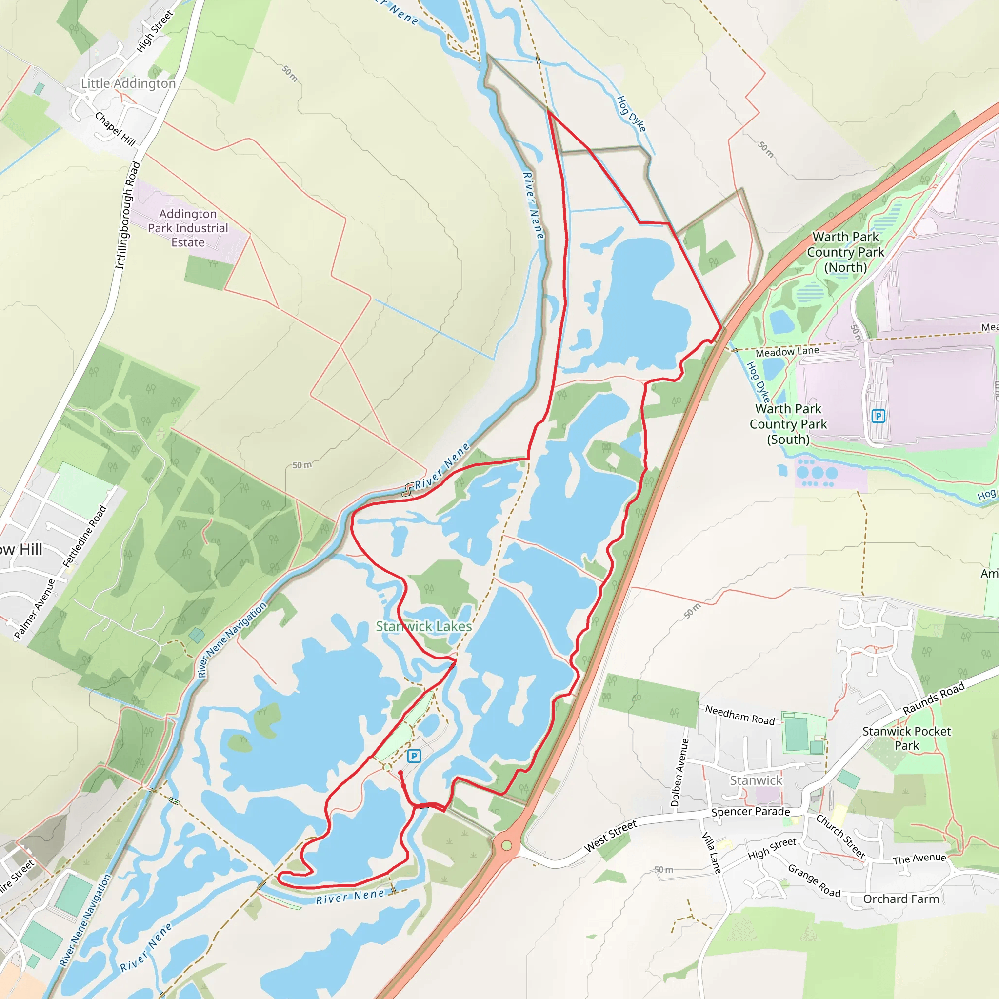 Stanwick Lakes Northern Loop mobile static map