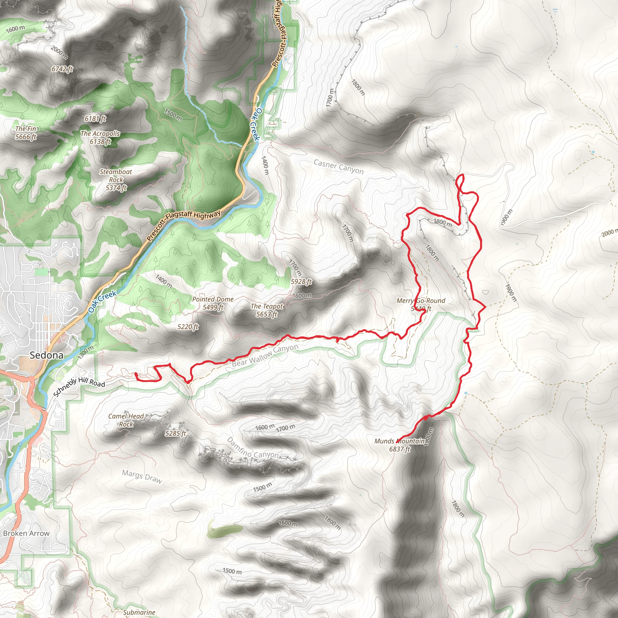 Merry-Go-Round and Munds Mountain via Munds Wagon Trail mobile static map