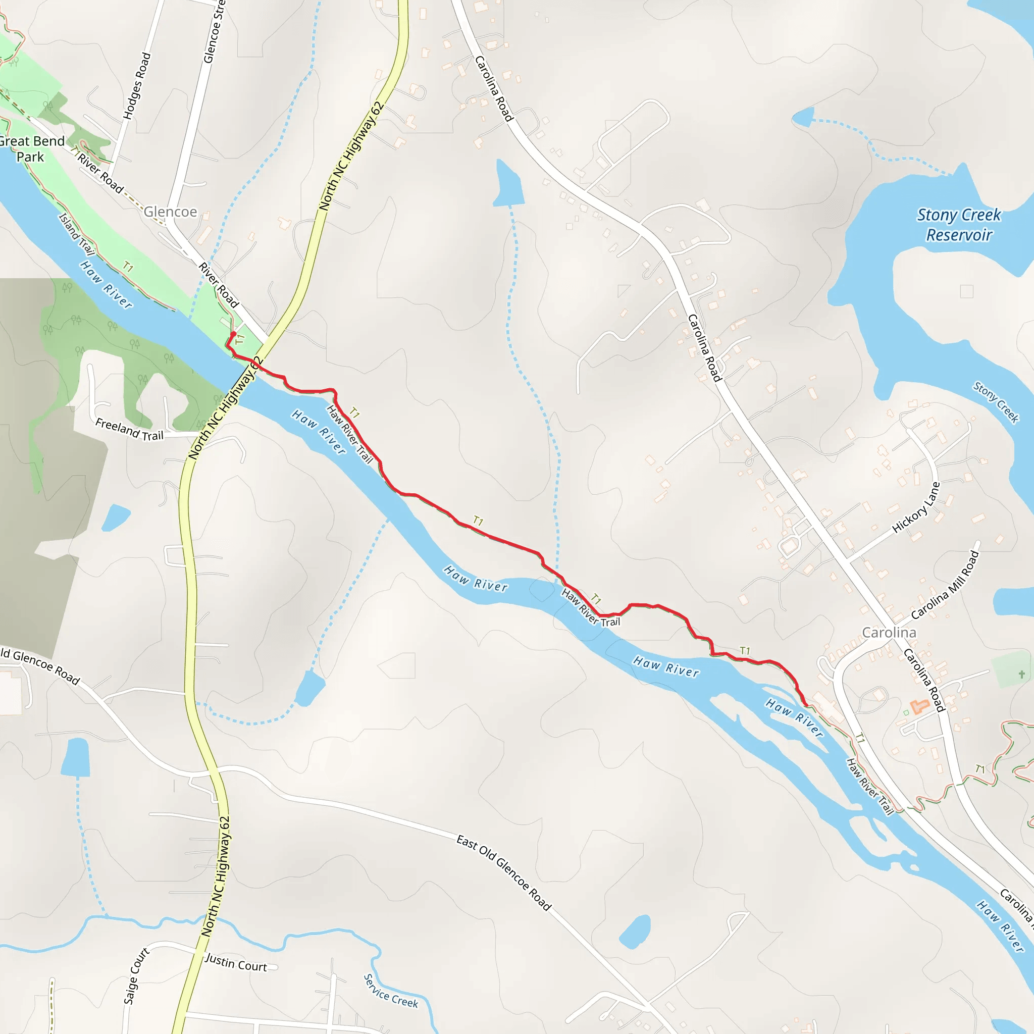 Haw River Trail - Short from Glencoe mobile static map