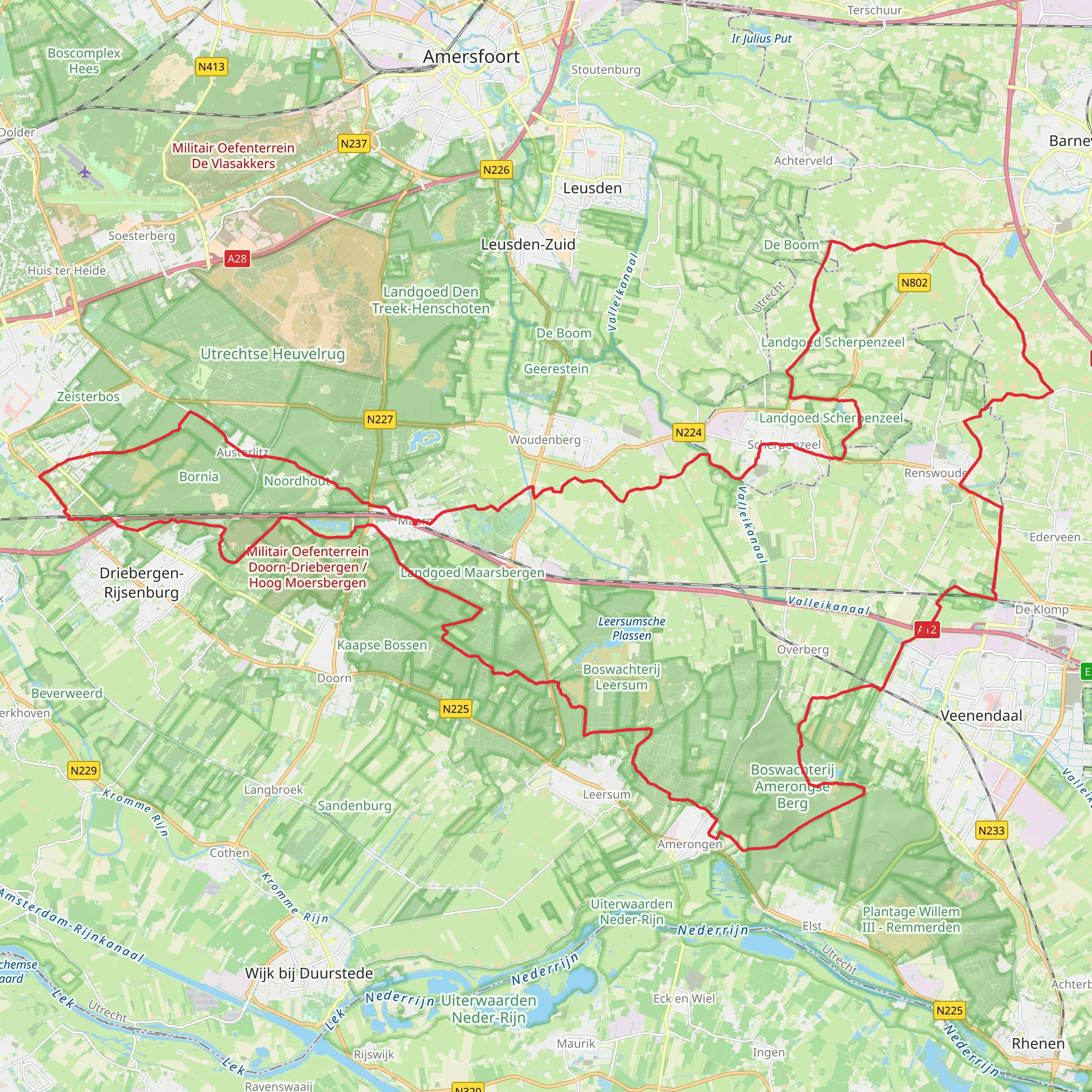 Hoog Kanje, Maarnseberg, Let de Stigterpad and Postweg Loop mobile static map