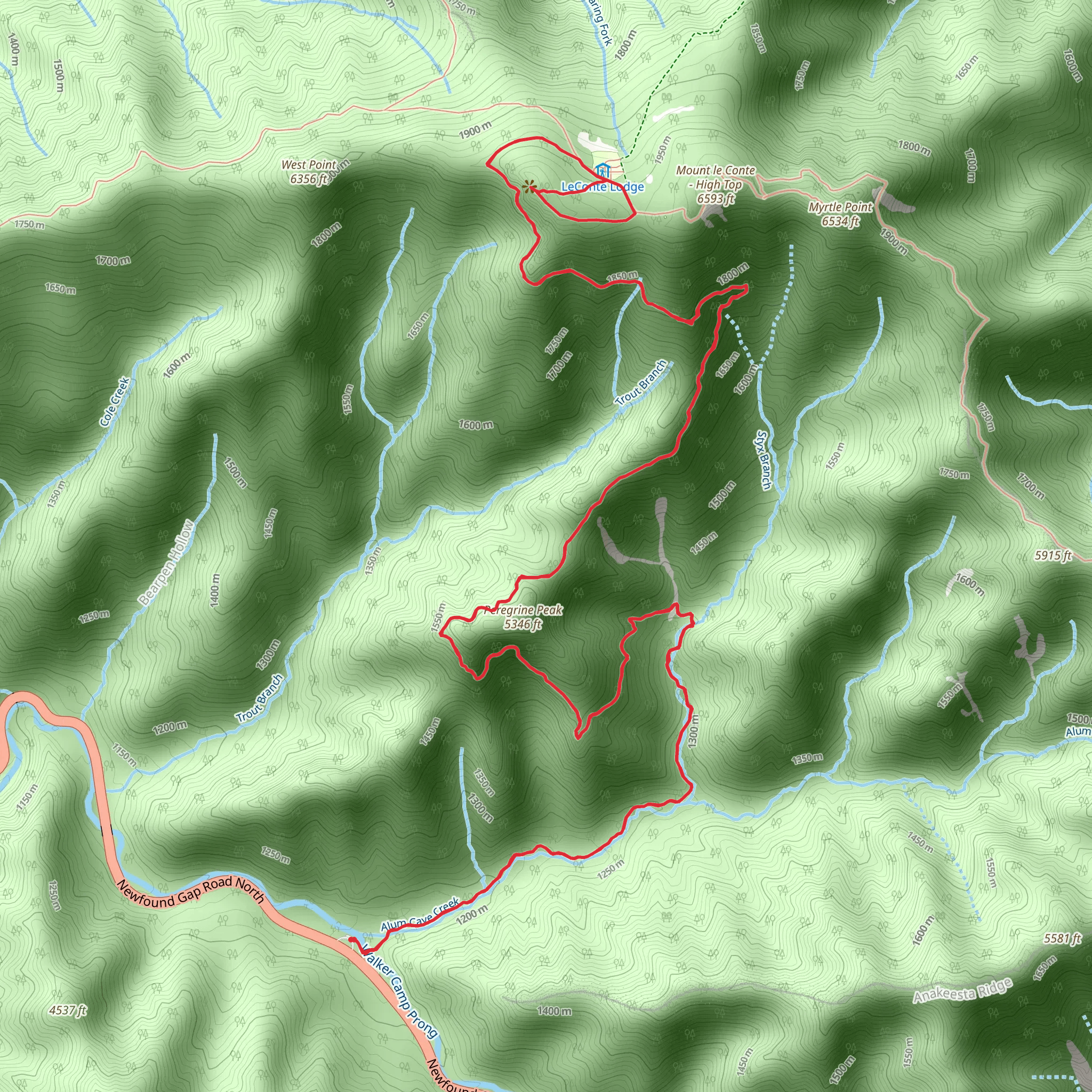 Alum Cave - Cliff Top Trail mobile static map