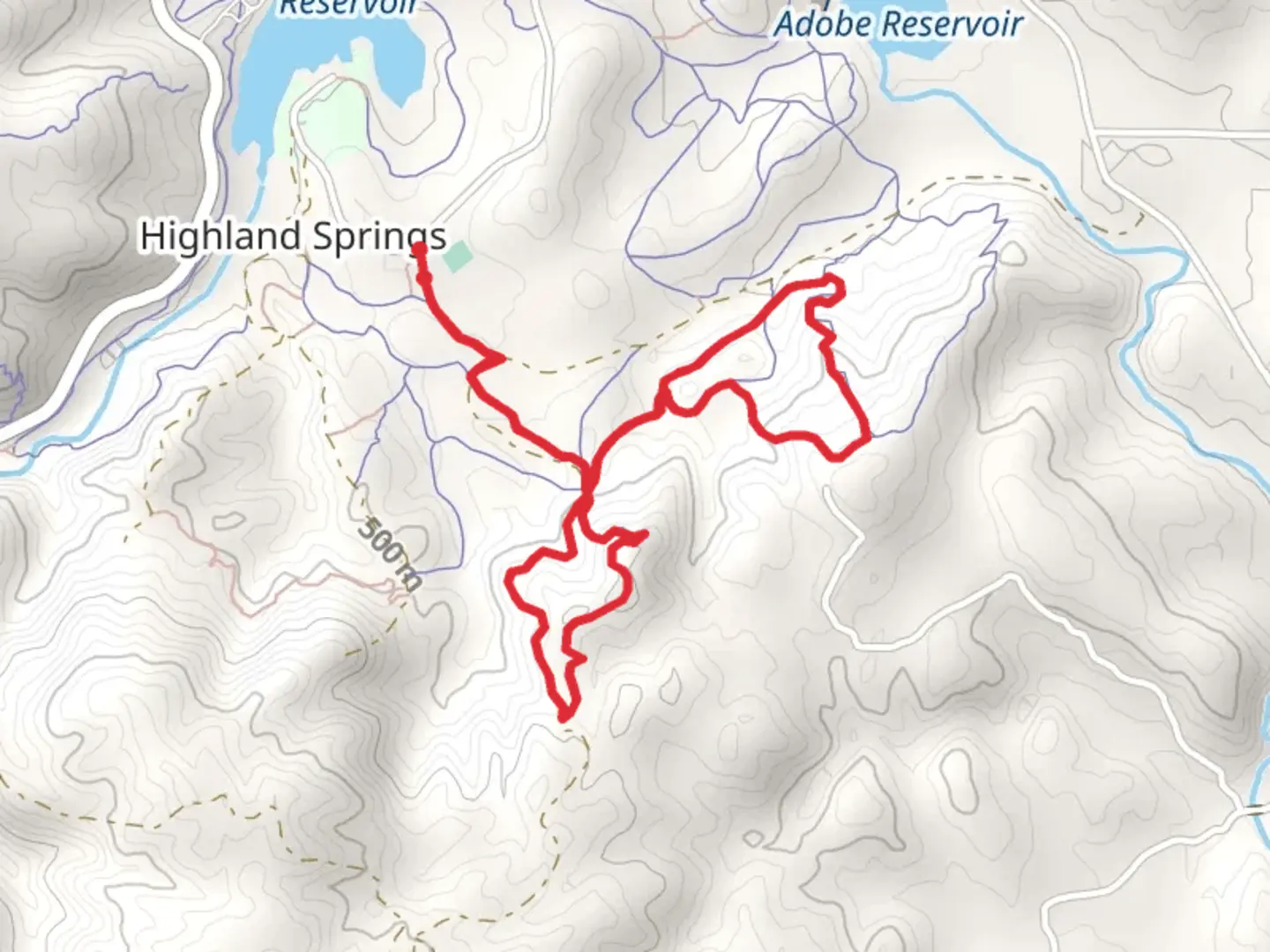 An image depicting the trail East Highland Springs Road and Coyote Loop and its surrounding area.