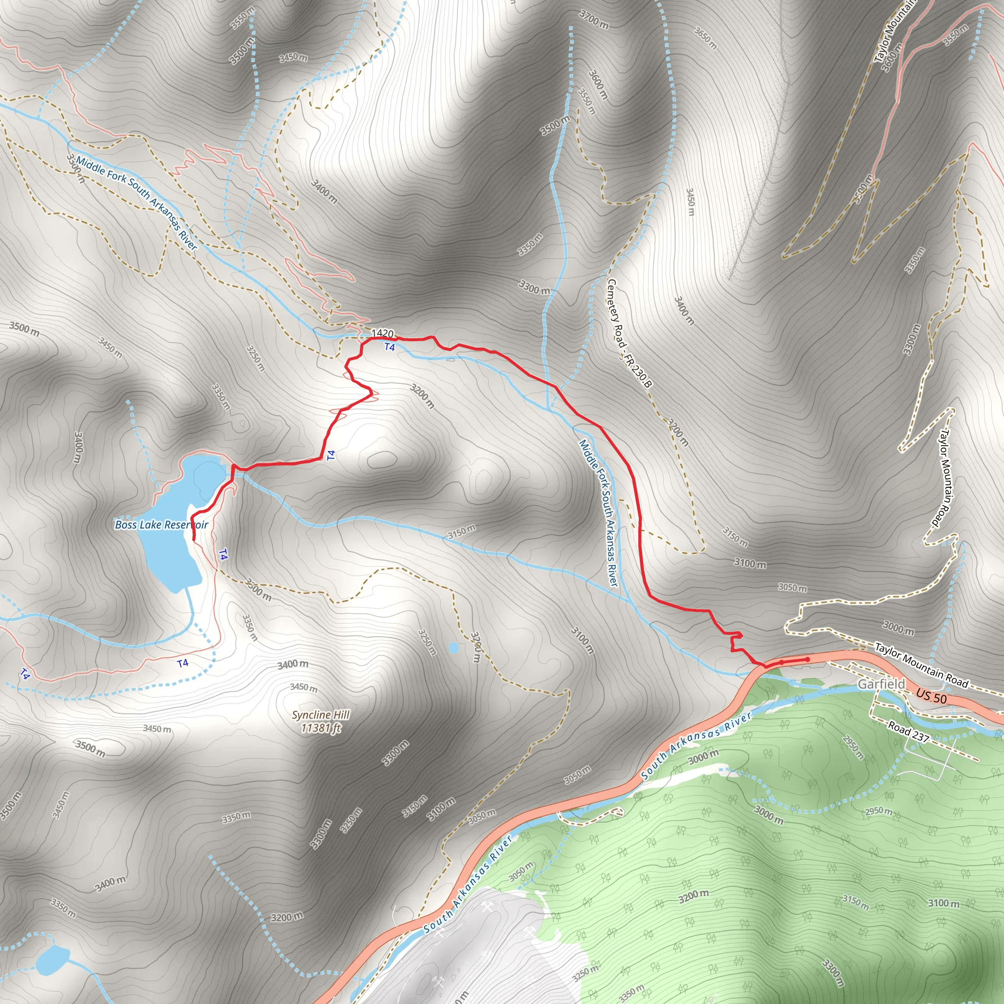 Boss Lake Reservoir via CDT mobile static map