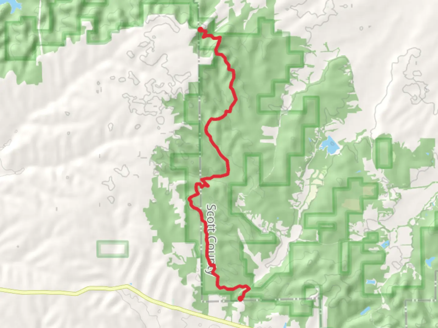 An image depicting the trail New Chapel Trail - Knobstone Trail and its surrounding area.
