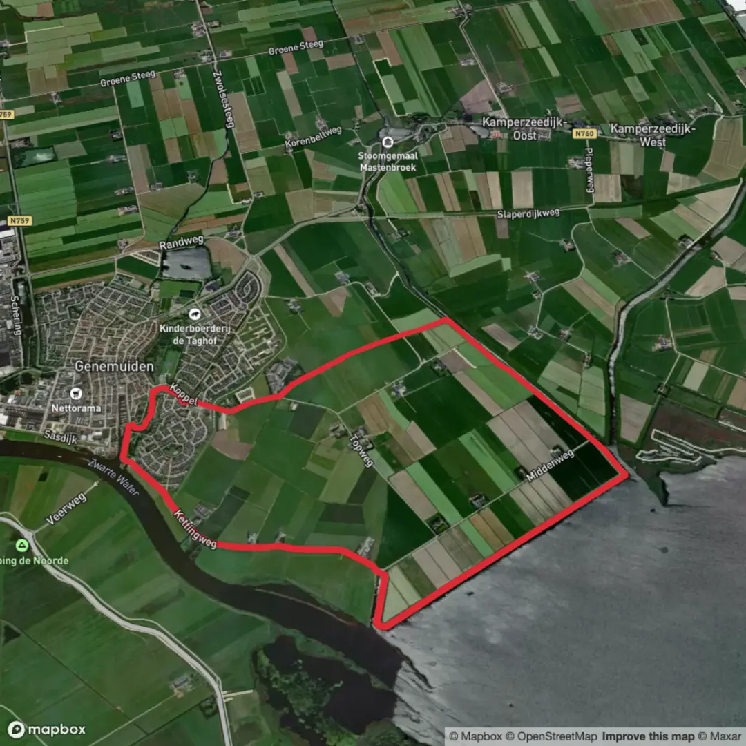 An image depicting the trail Zwarte Meer via Zuiderzeepad and its surrounding area.
