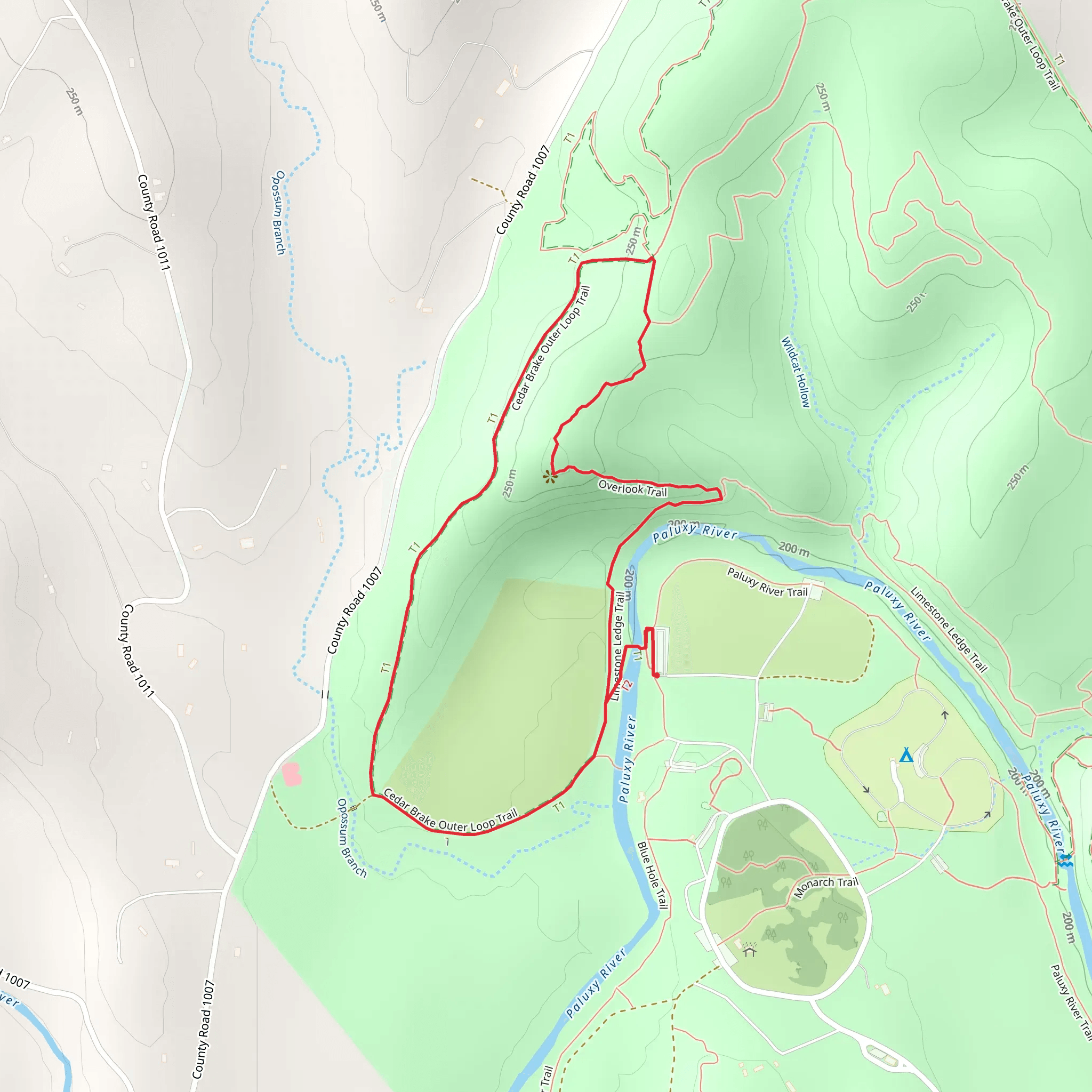 Cedar Brake Outer and Limestone Ledge Loop Trail mobile static map