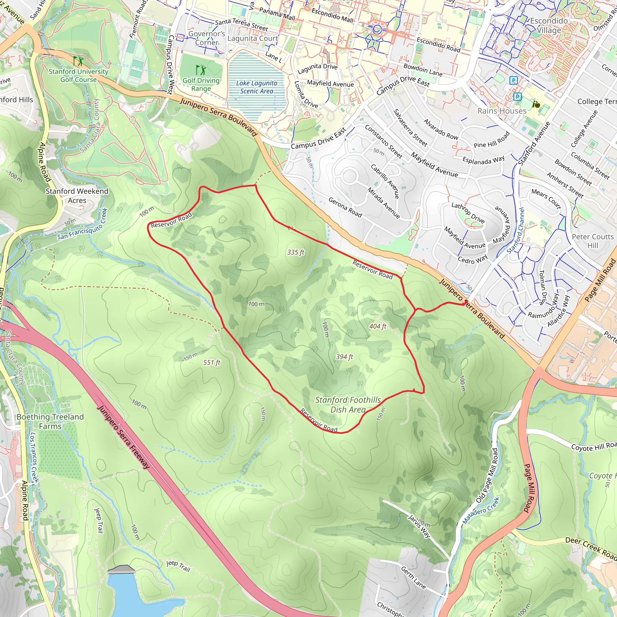 Stanford Dish Loop Trail mobile static map