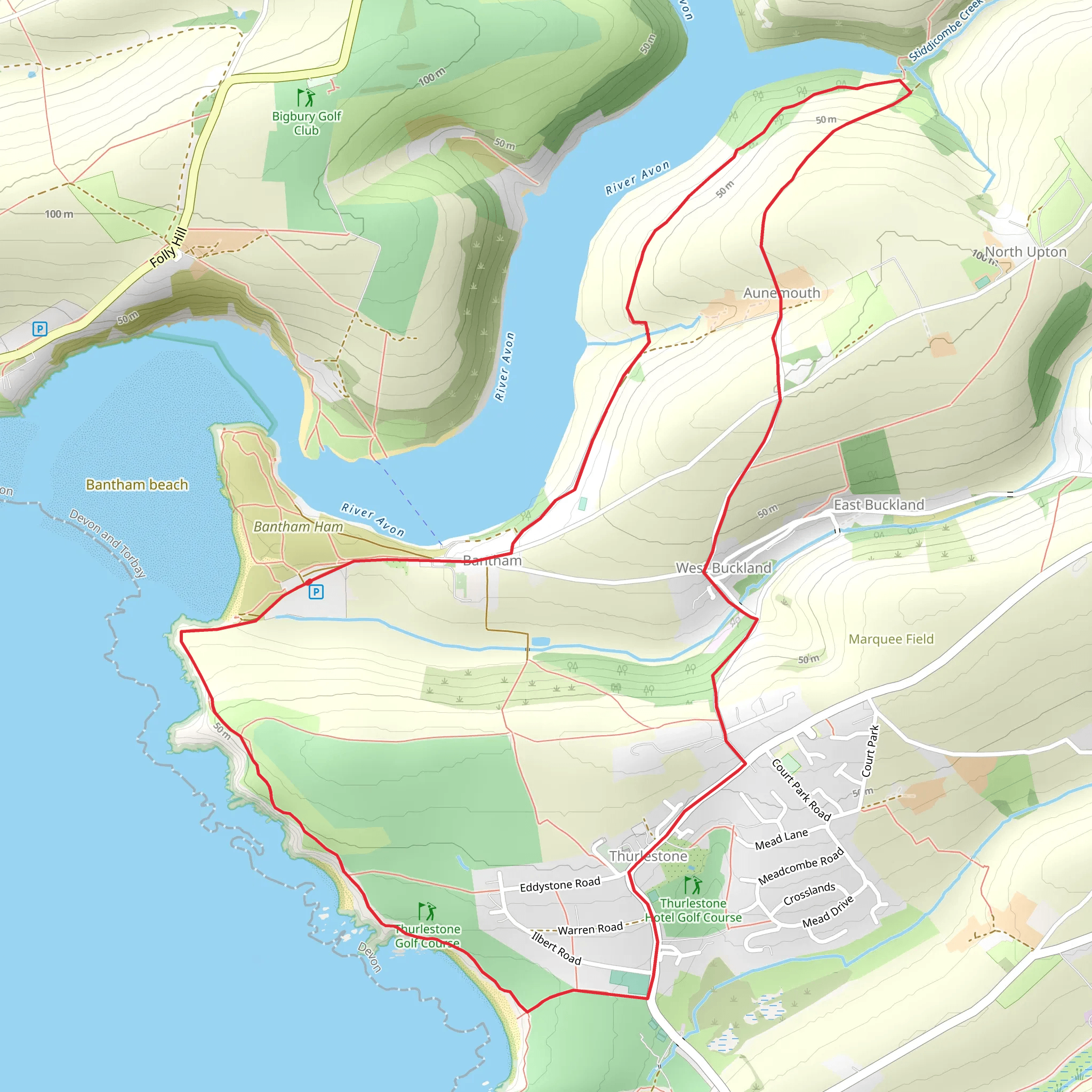 Bantham and the Avon Walk mobile static map