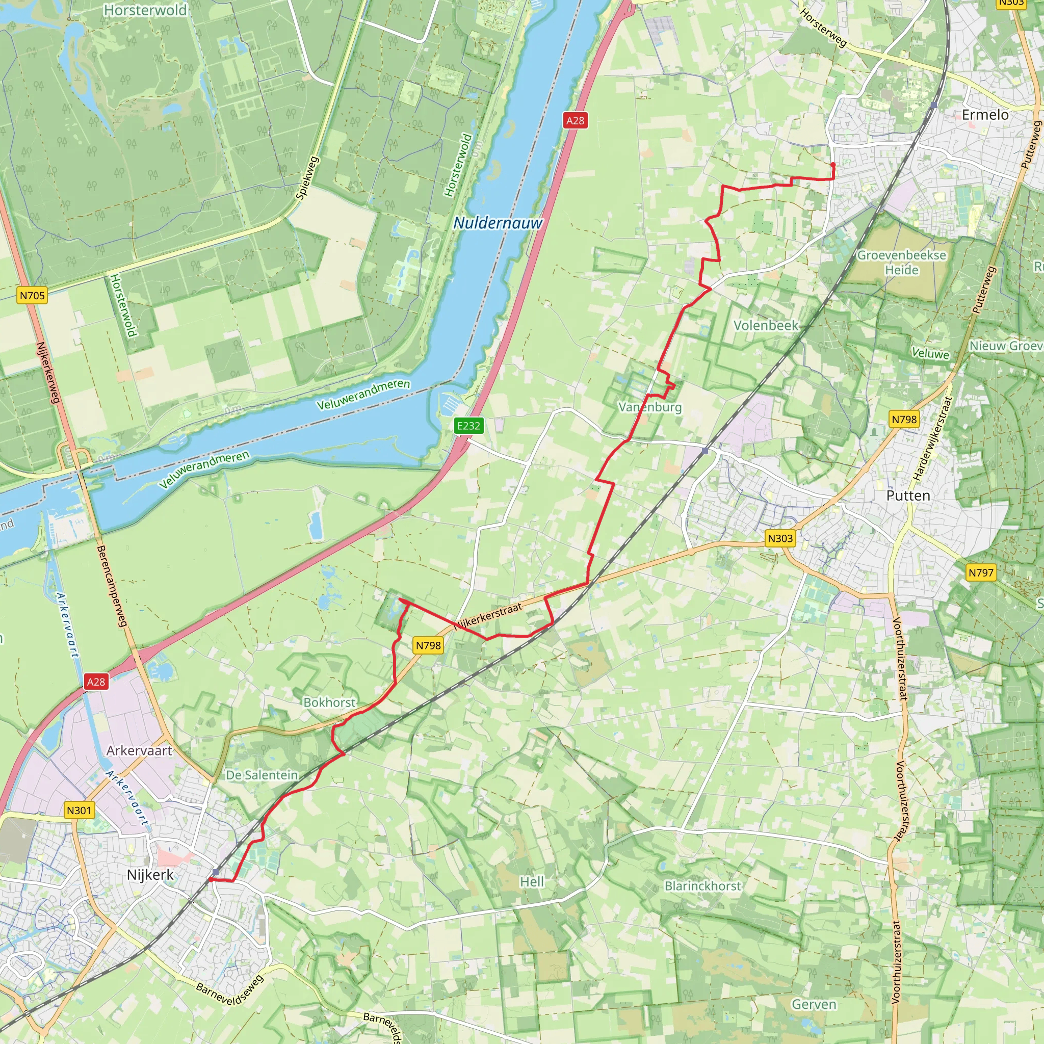 Nijkerk to Ermelo via Kasteel Oldenaller and Kasteel De Vanenburg mobile static map