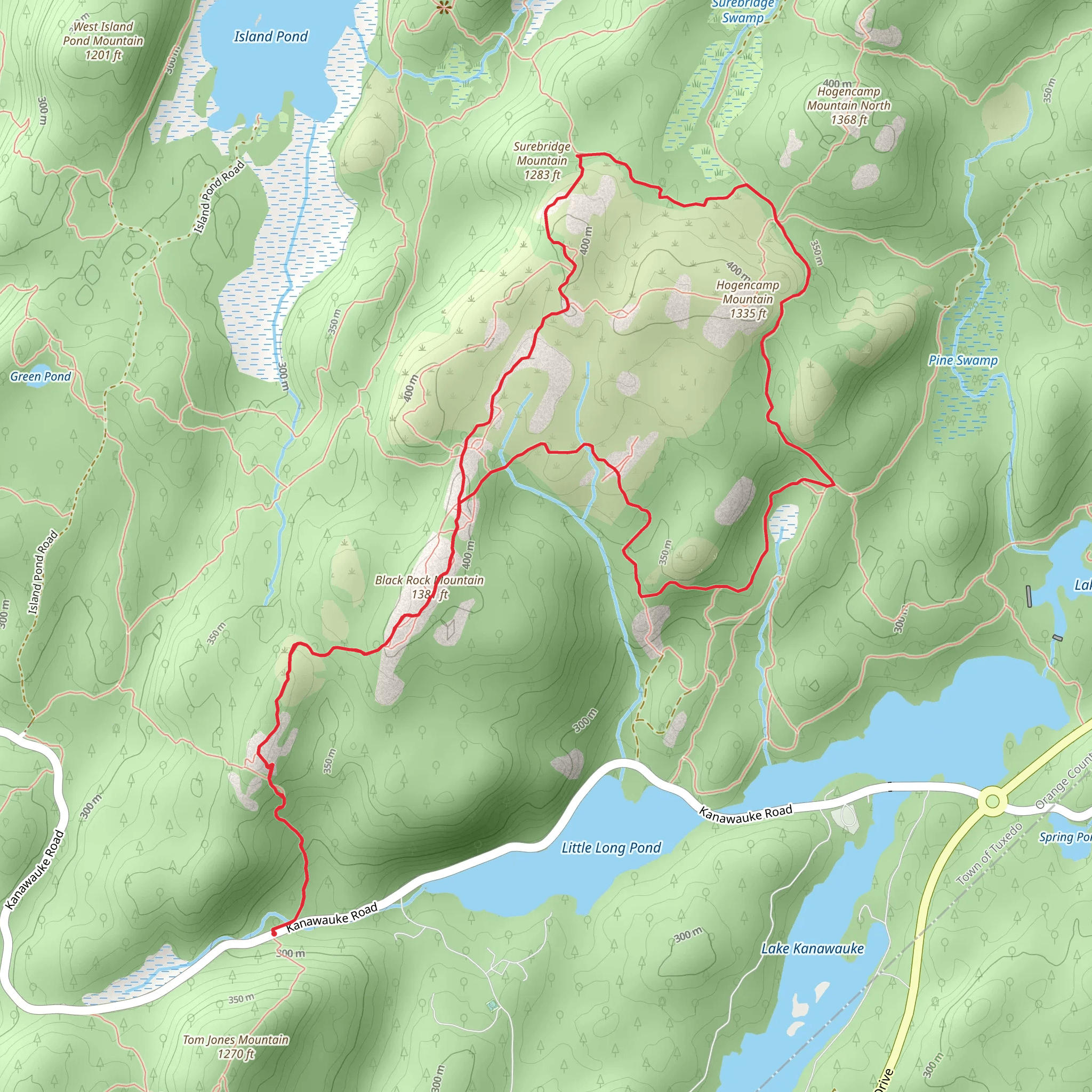 Hogencamp and Surebridge Mountain via Ramapo-Dunderberg Trail mobile static map