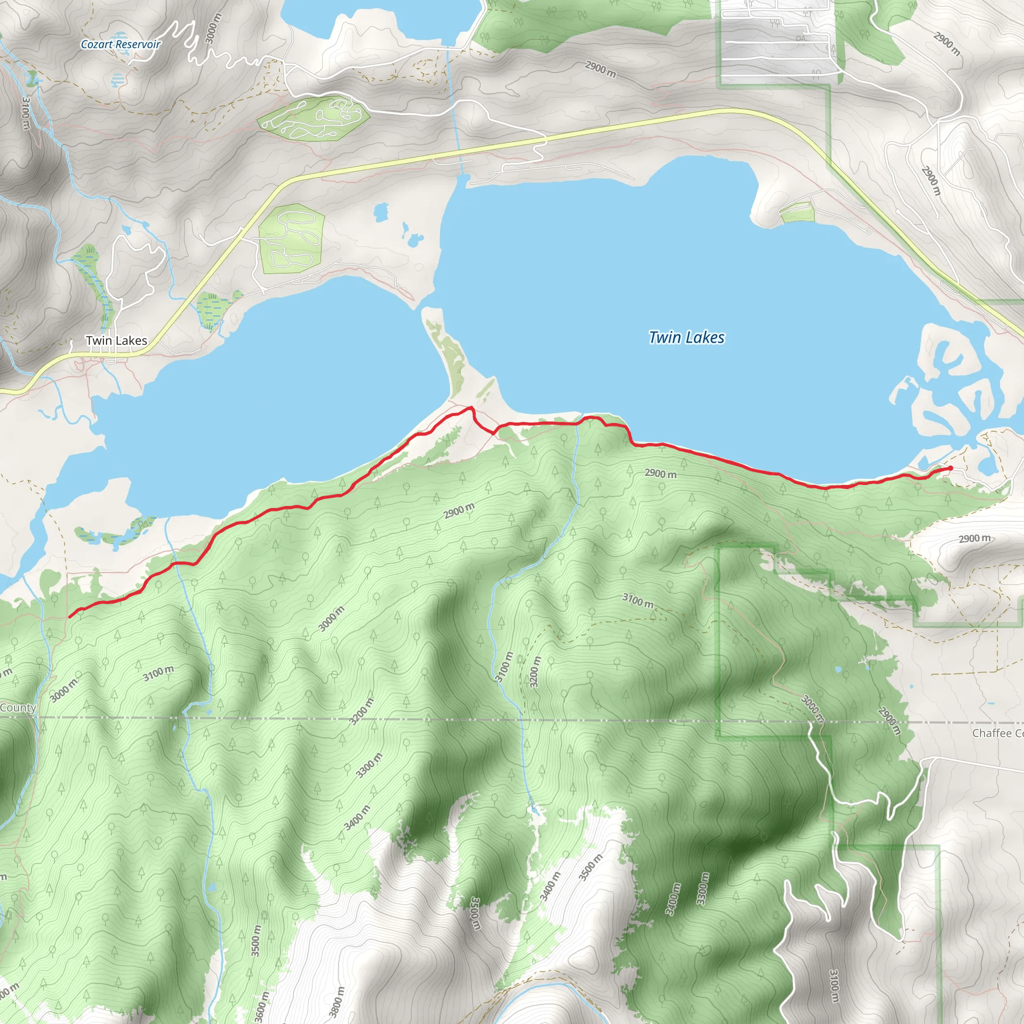 Interlaken Trail and Colorado Trail from Twin Lakes mobile static map