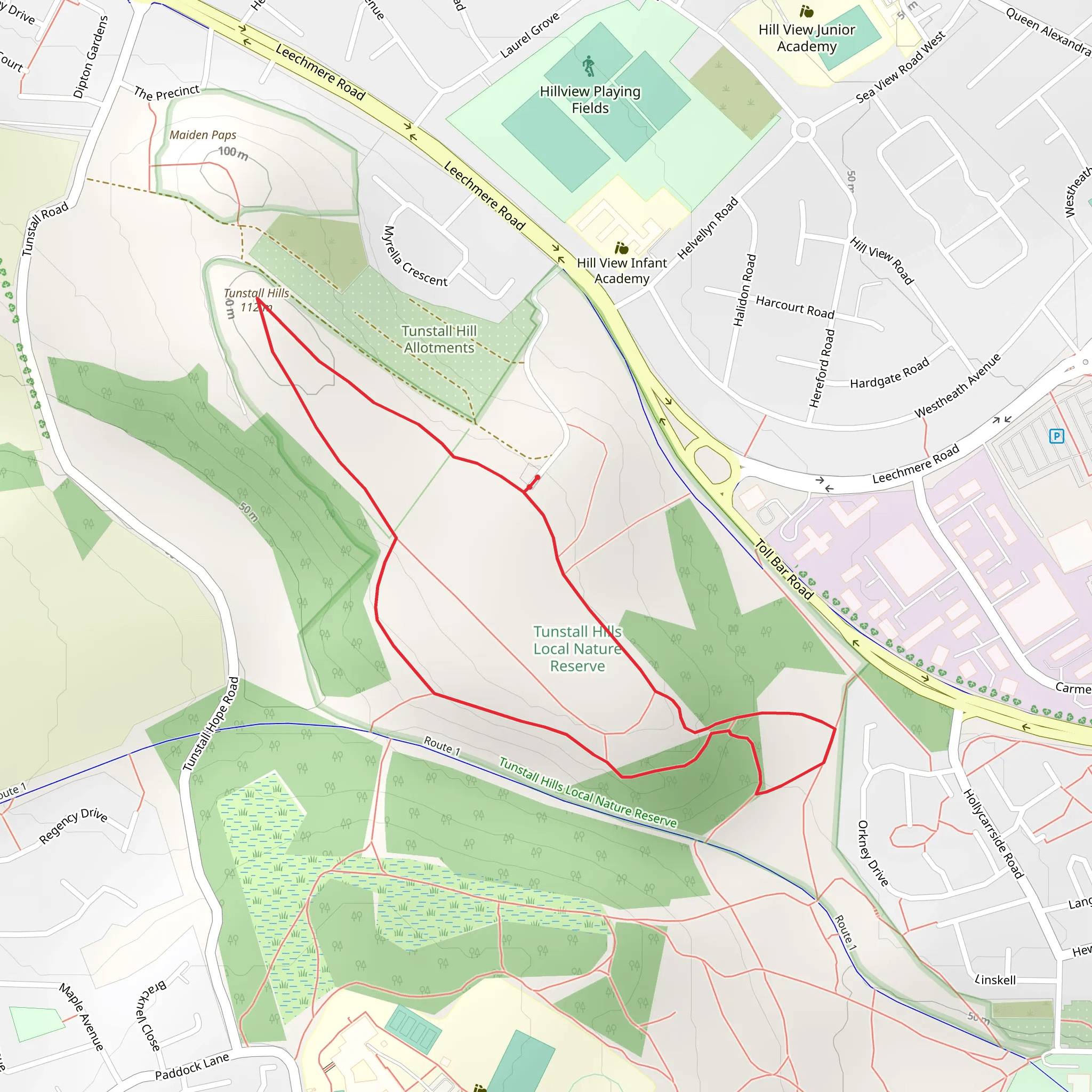 Tunstall Hills Local Nature Reserve Loop mobile static map