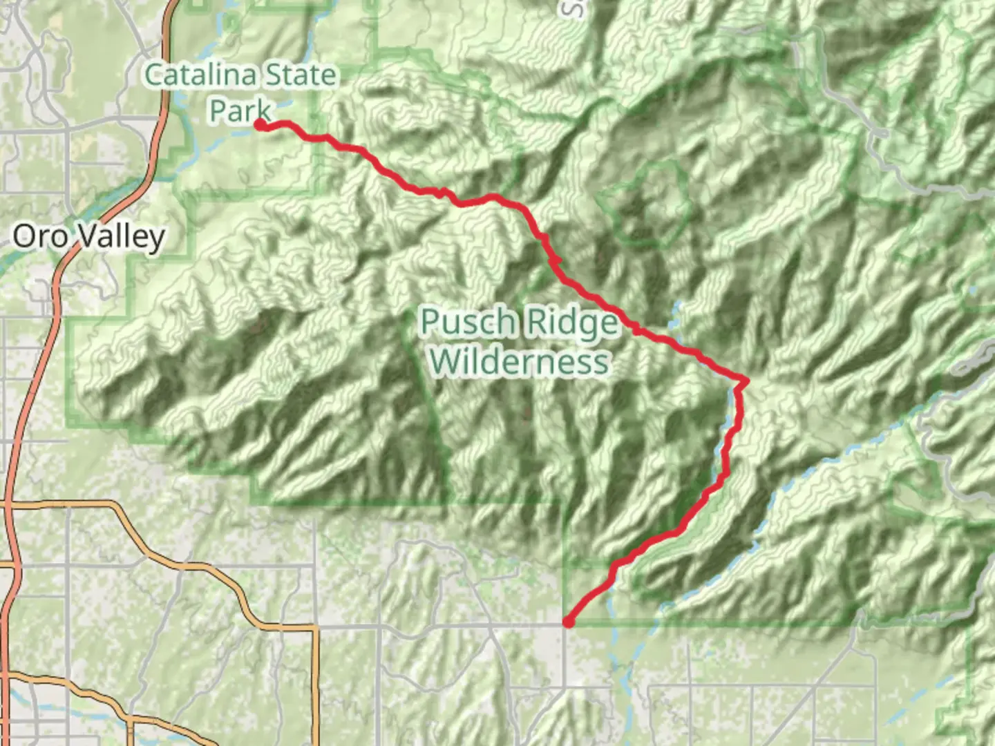 An image depicting the trail Romero Pass and Sabino Canyon Trail from Catalina State Park Road and its surrounding area.