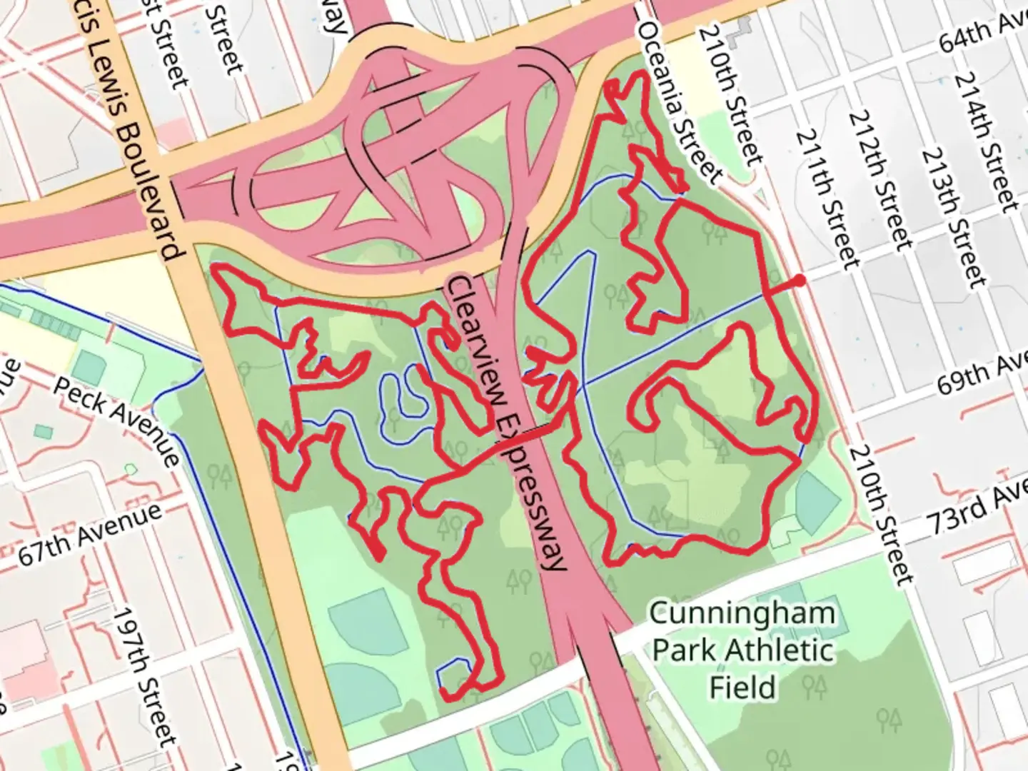 An image depicting the trail Cunningham Park Loop and its surrounding area.