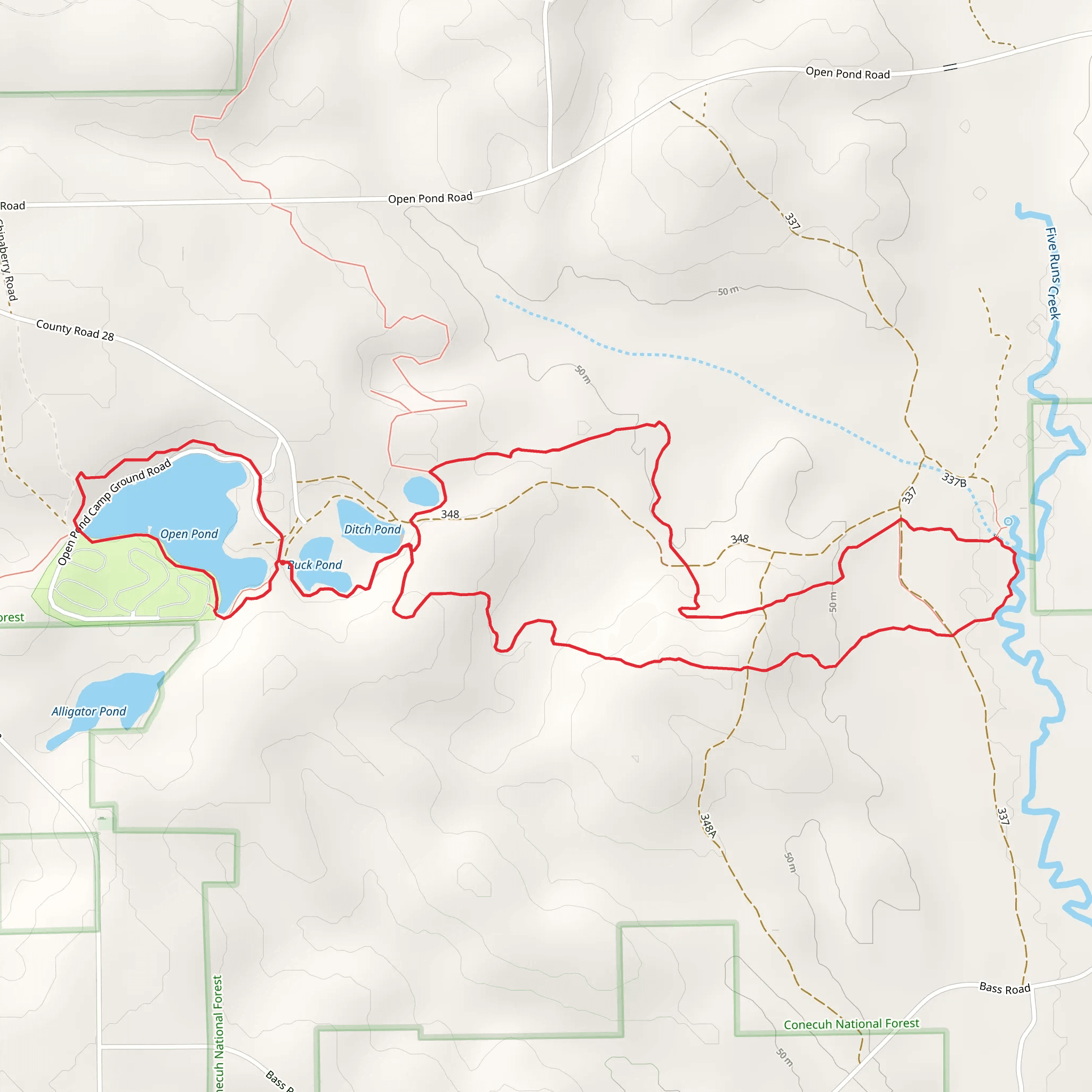 Open Pond, Ditch Pond and Buck Pond Loop mobile static map