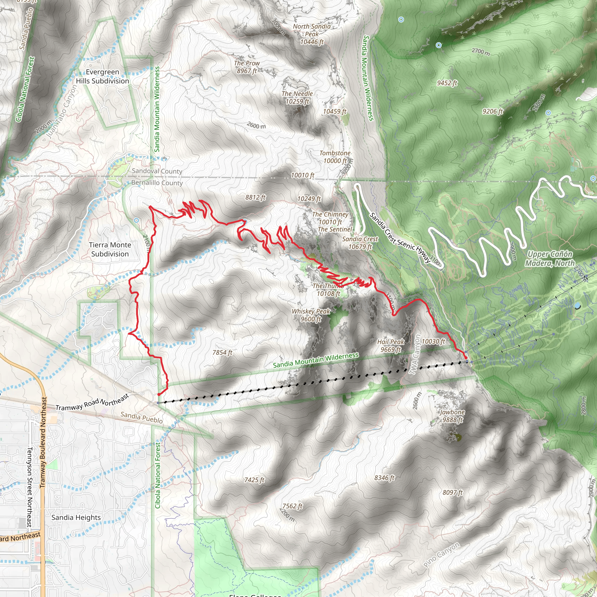 Tramway and La Luz Trail mobile static map