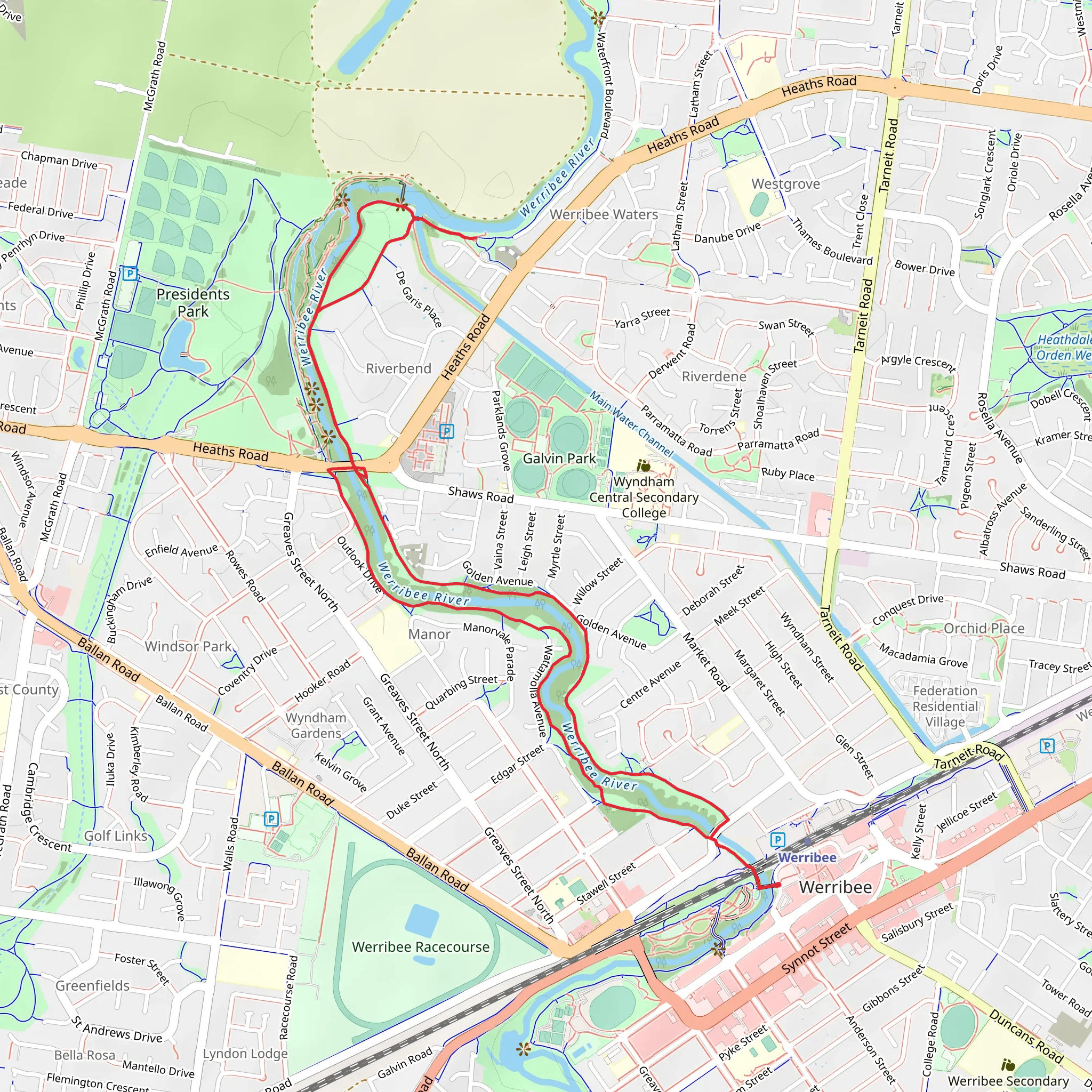 Werribee to Riverbend Park Loop Walk mobile static map