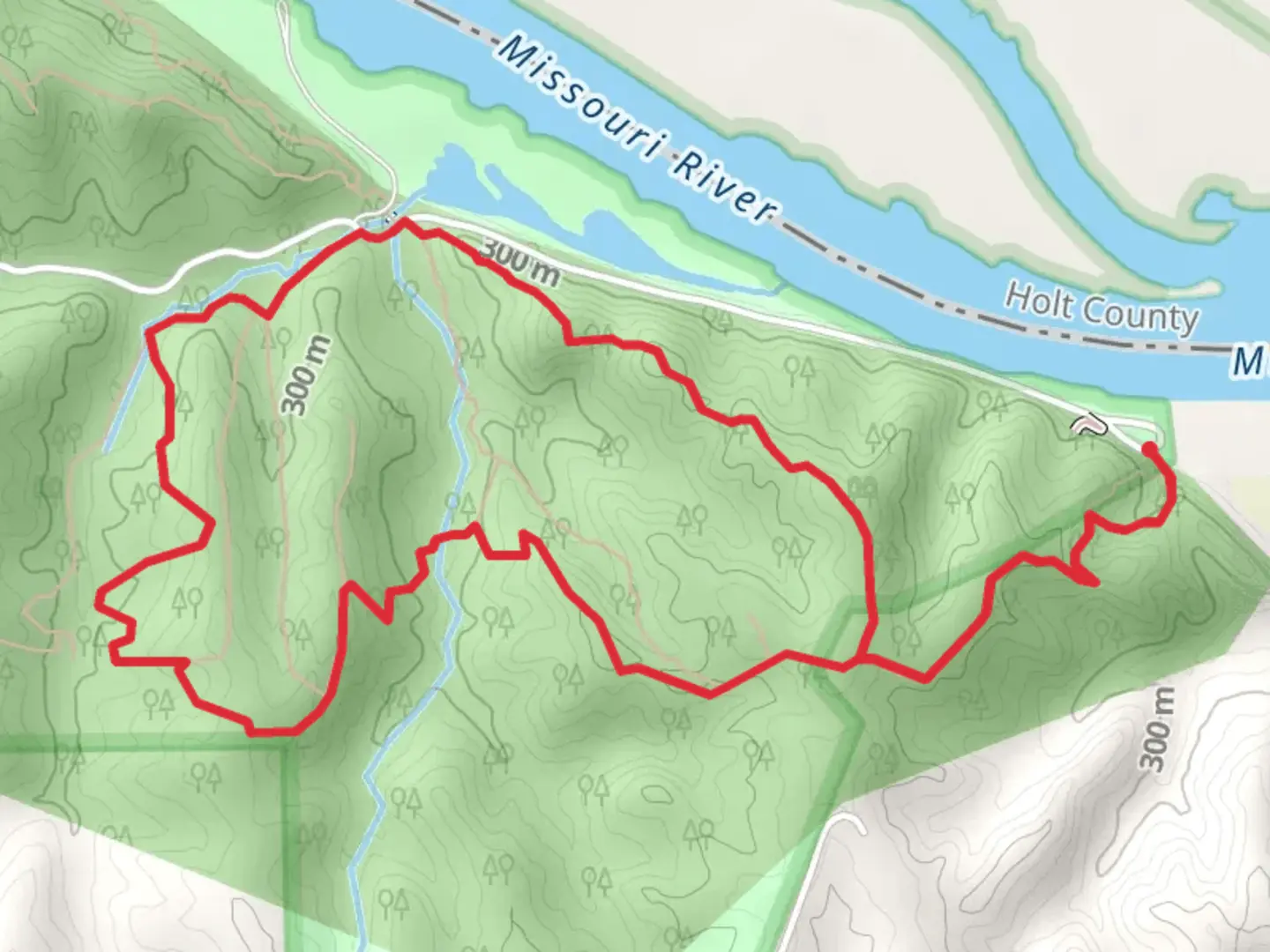 An image depicting the trail Loop along Missouri River and its surrounding area.