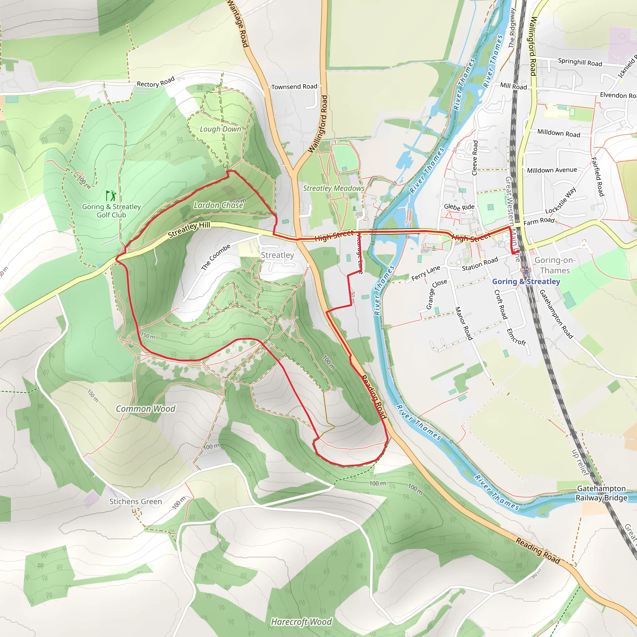 Streatley Hill Mazes Loop from Goring on Thames mobile static map