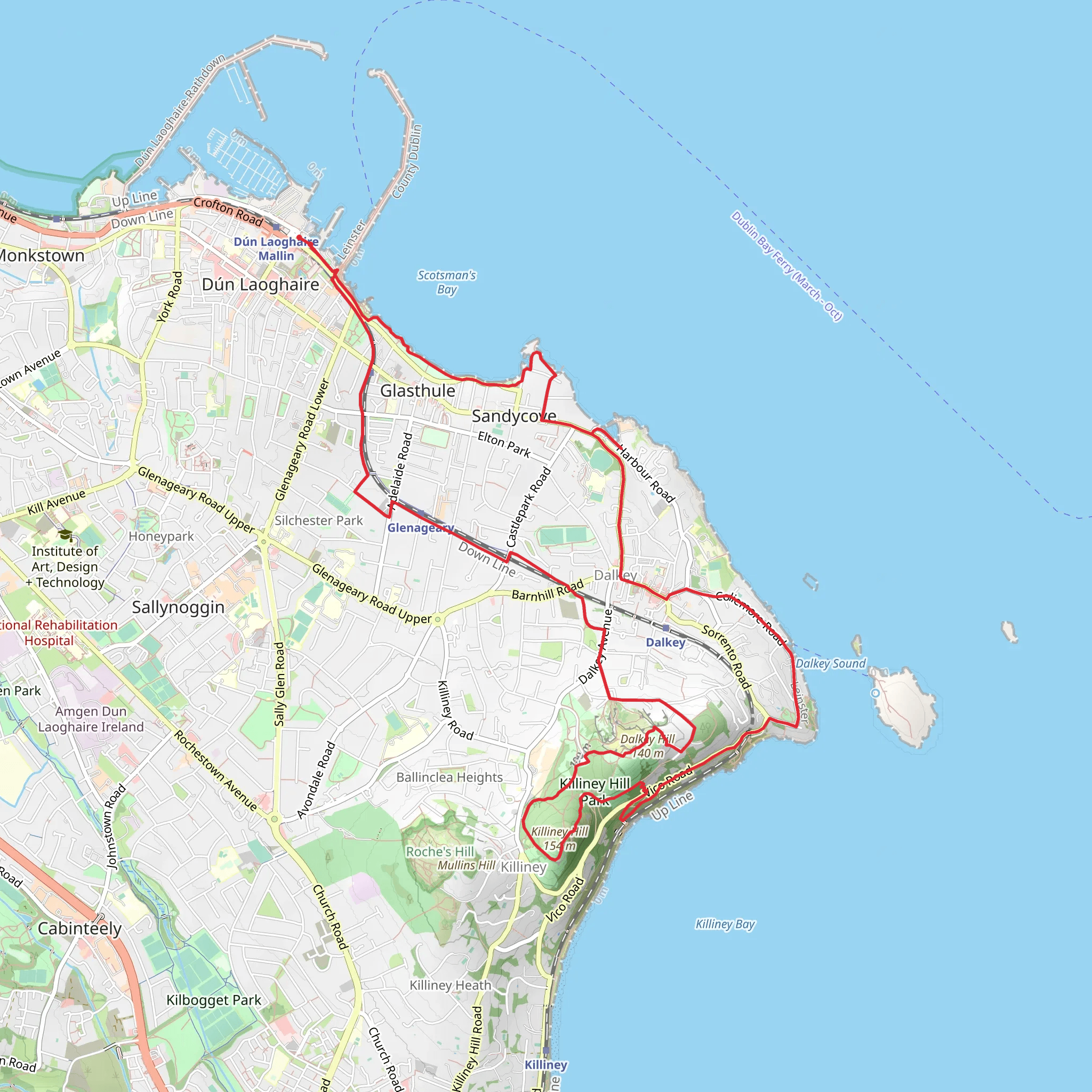 Dun Laoghaire to Killiney Hill Park Loop mobile static map