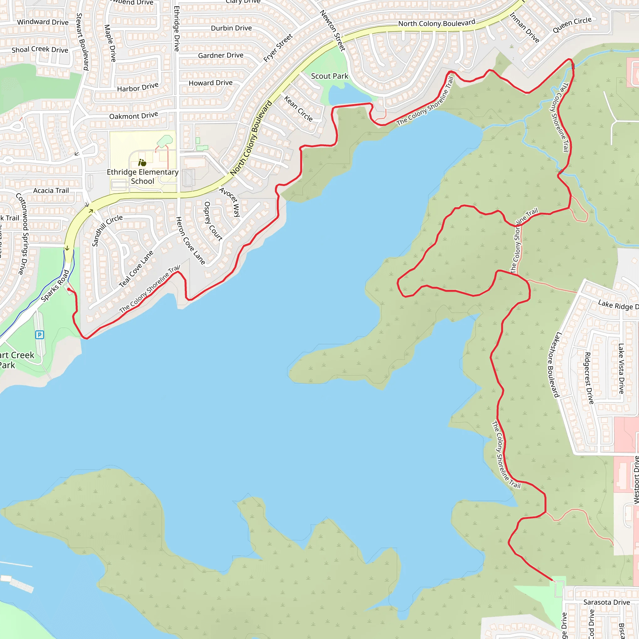 The Colony Shoreline Trail mobile static map