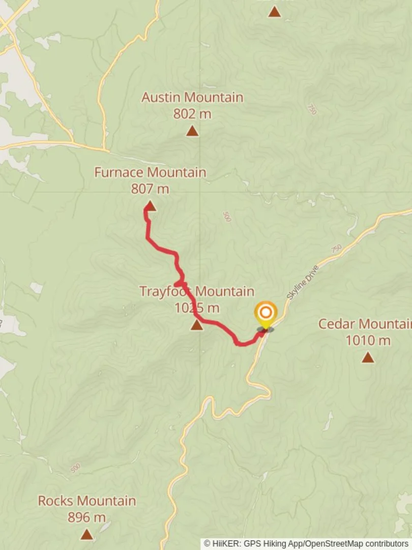 An image depicting the trail Furnace Mountain via Appalachian Trail and its surrounding area.