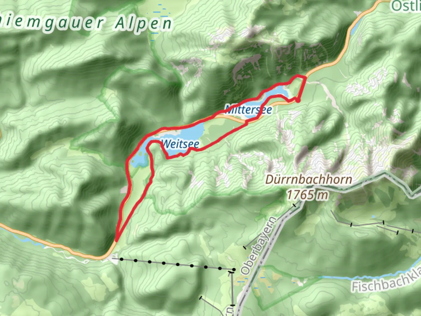 An image depicting the trail Lodensee and Weitsee Loop and its surrounding area.