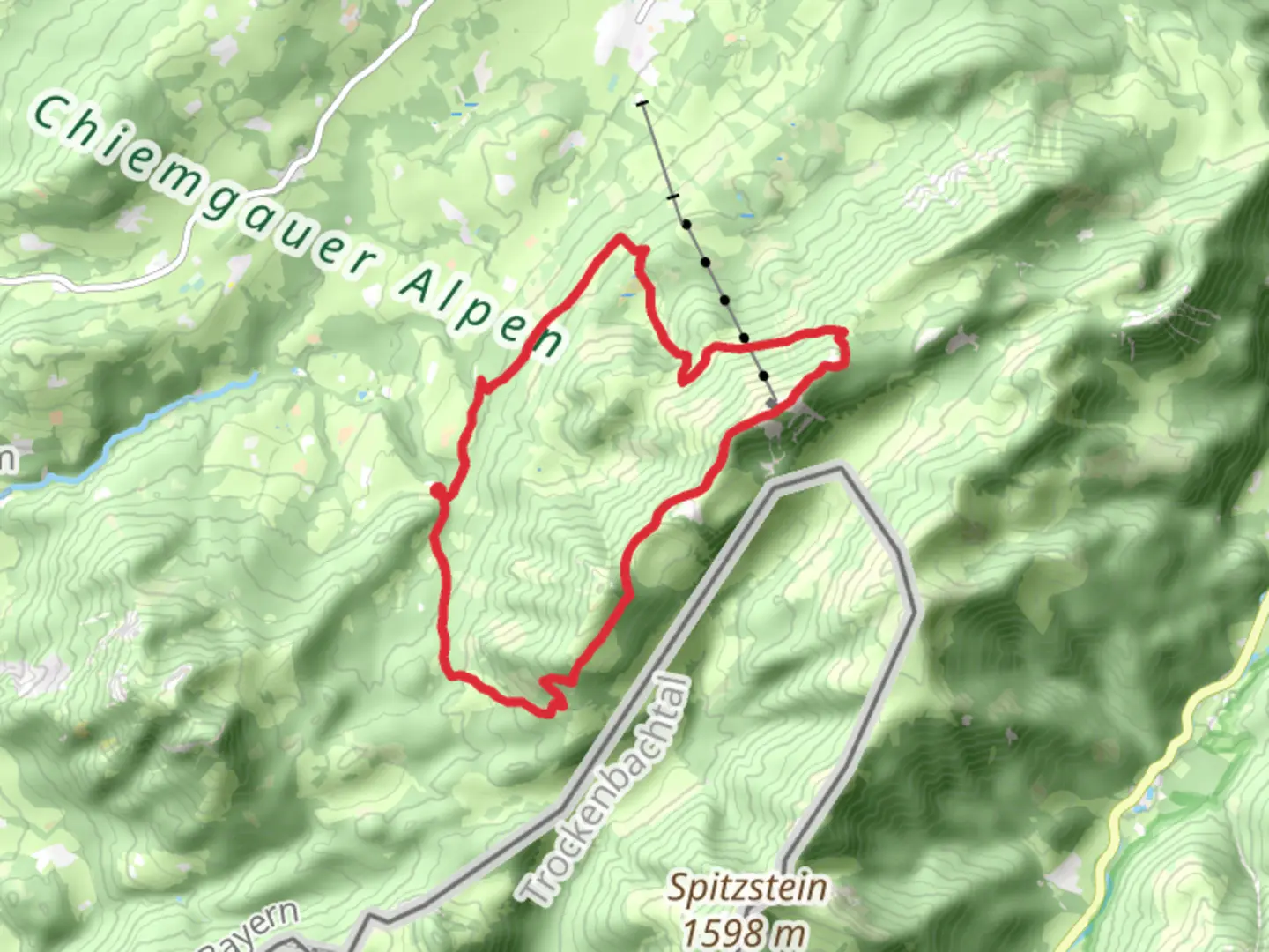 An image depicting the trail Poelcher and Hochries via Wanderweg and Maximiliansweg and its surrounding area.