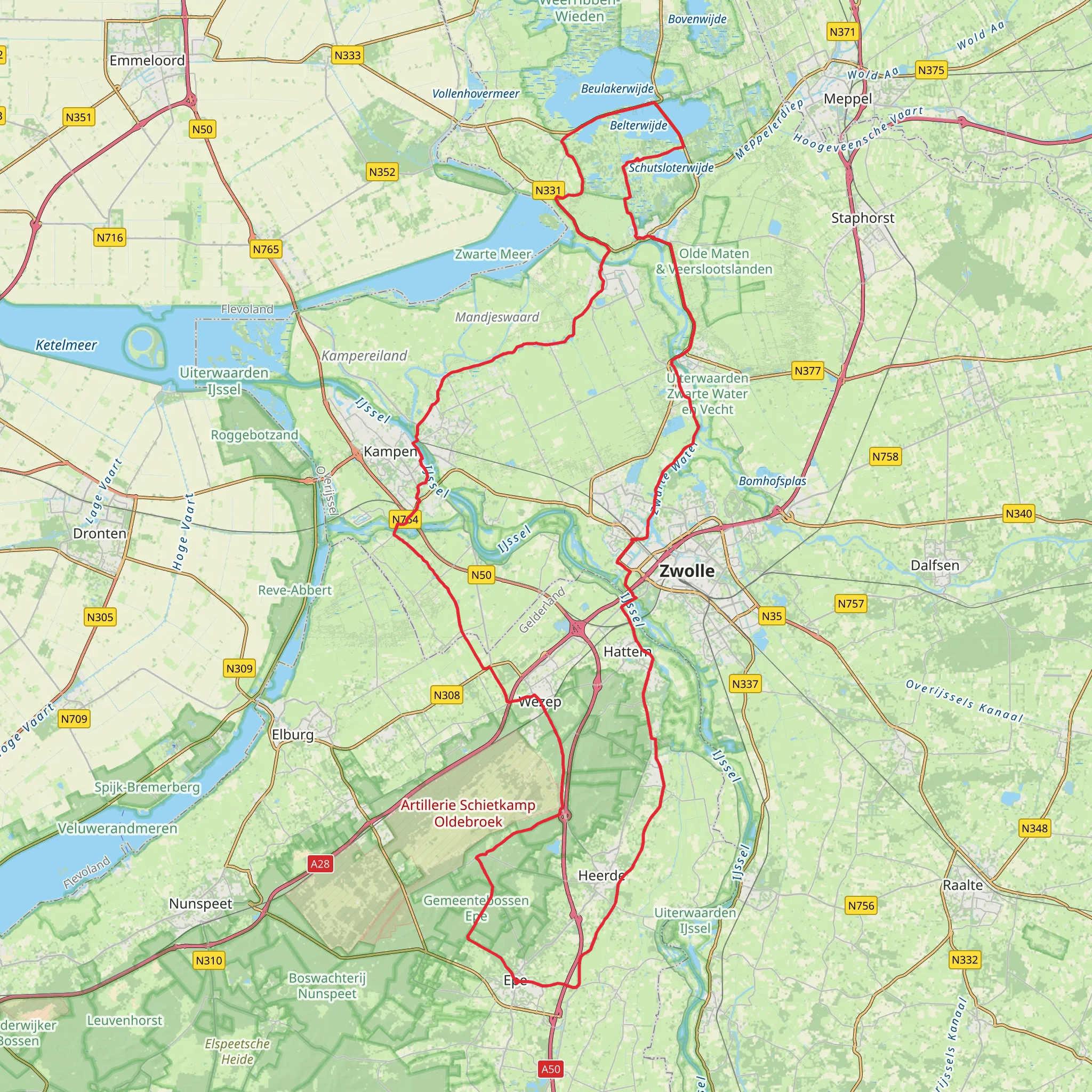 De Dellen, Wezepsche Heide, De Wieden and Mastenbroek Loop mobile static map