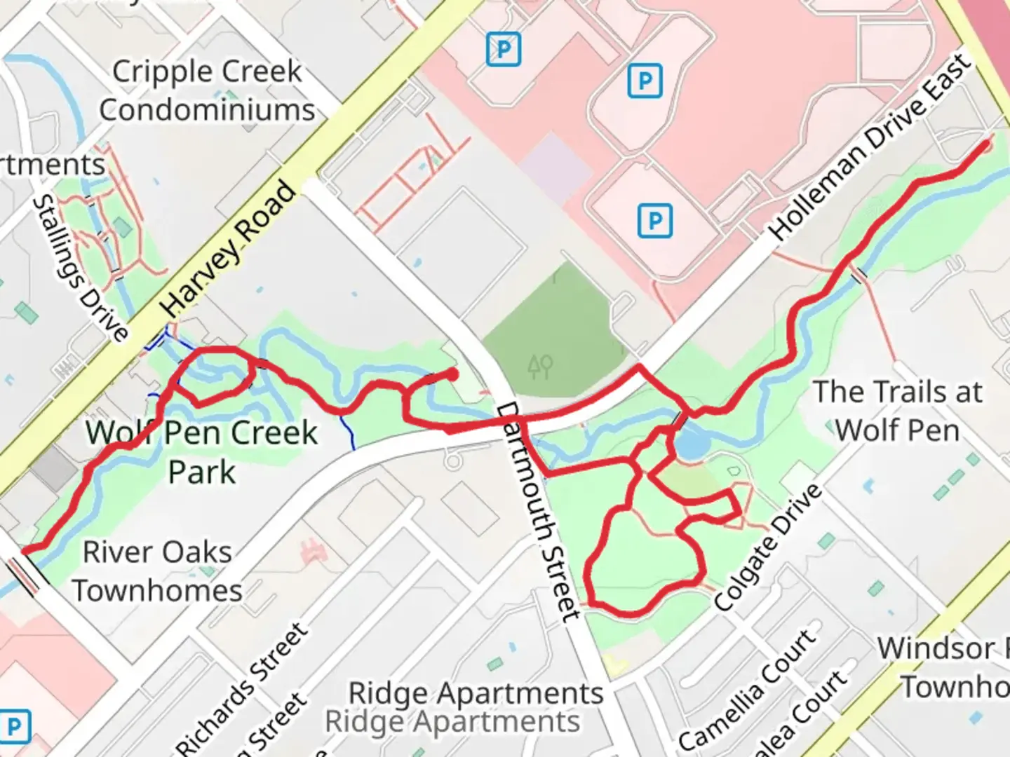 An image depicting the trail Wolfpen Creek Park Loop and its surrounding area.