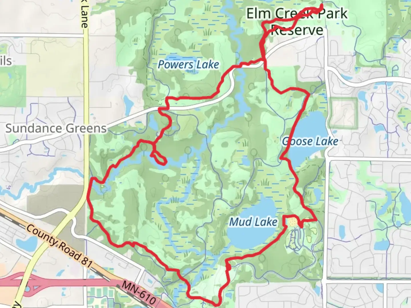 An image depicting the trail Meadowlark Trail, Hayden Loop and North Lights Trail and its surrounding area.