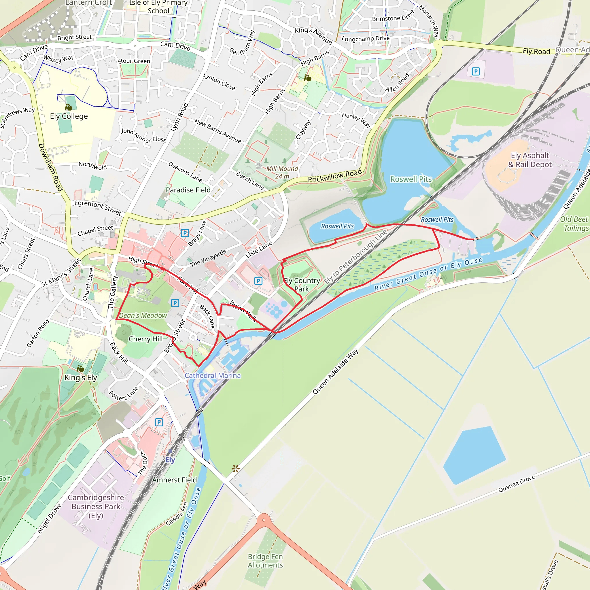 Ely Country Park Loop mobile static map