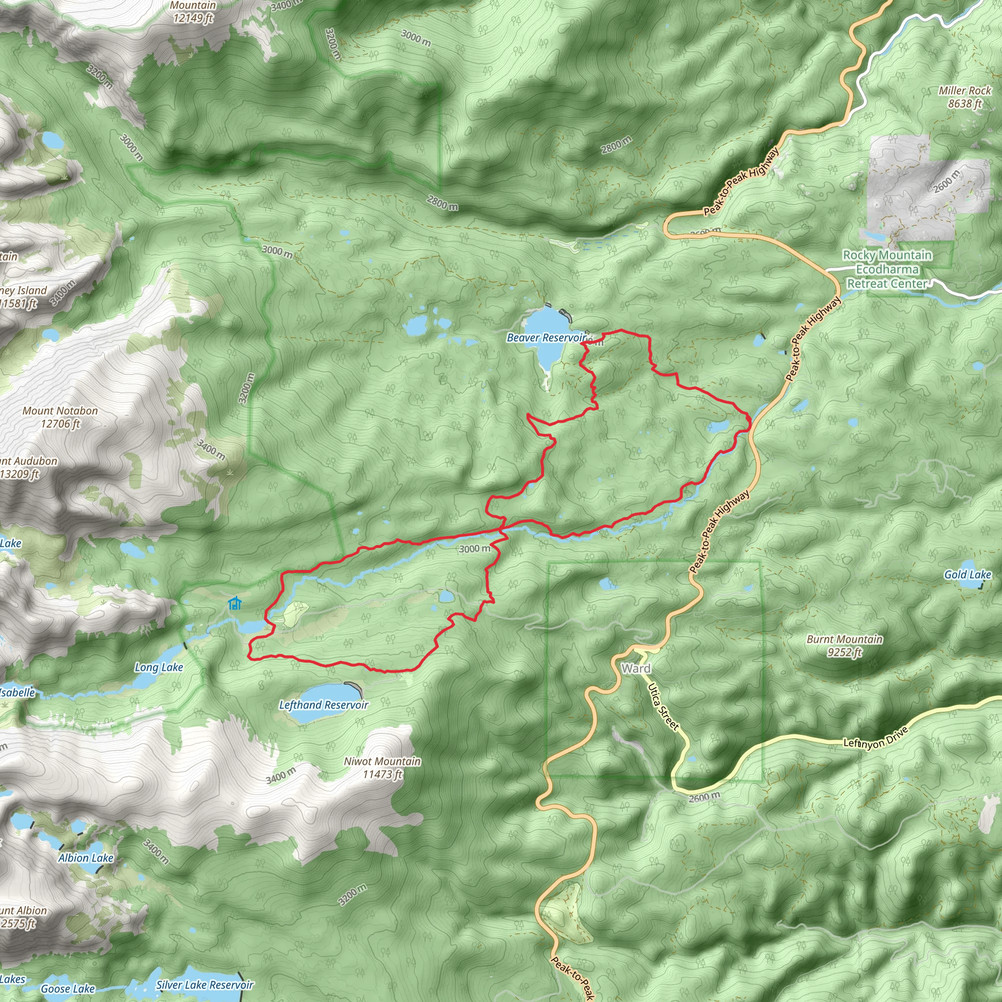 South Saint Vrain, Brainard Lake and Sourdough Loop Trail mobile static map