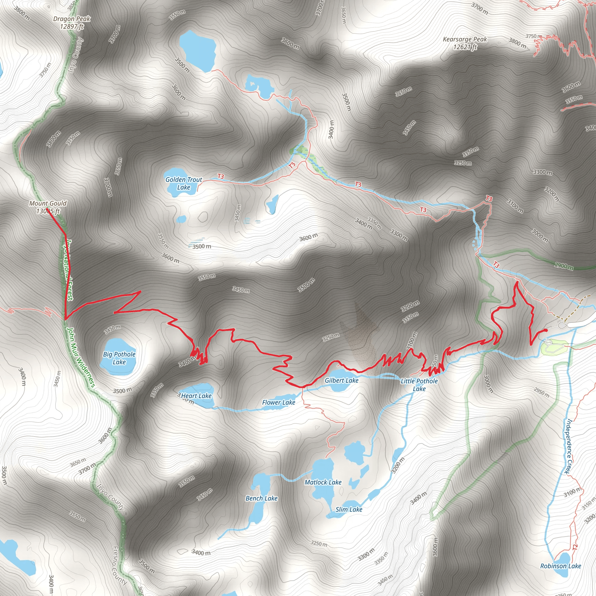 Mount Gould via Kearsarge Pass Trail mobile static map