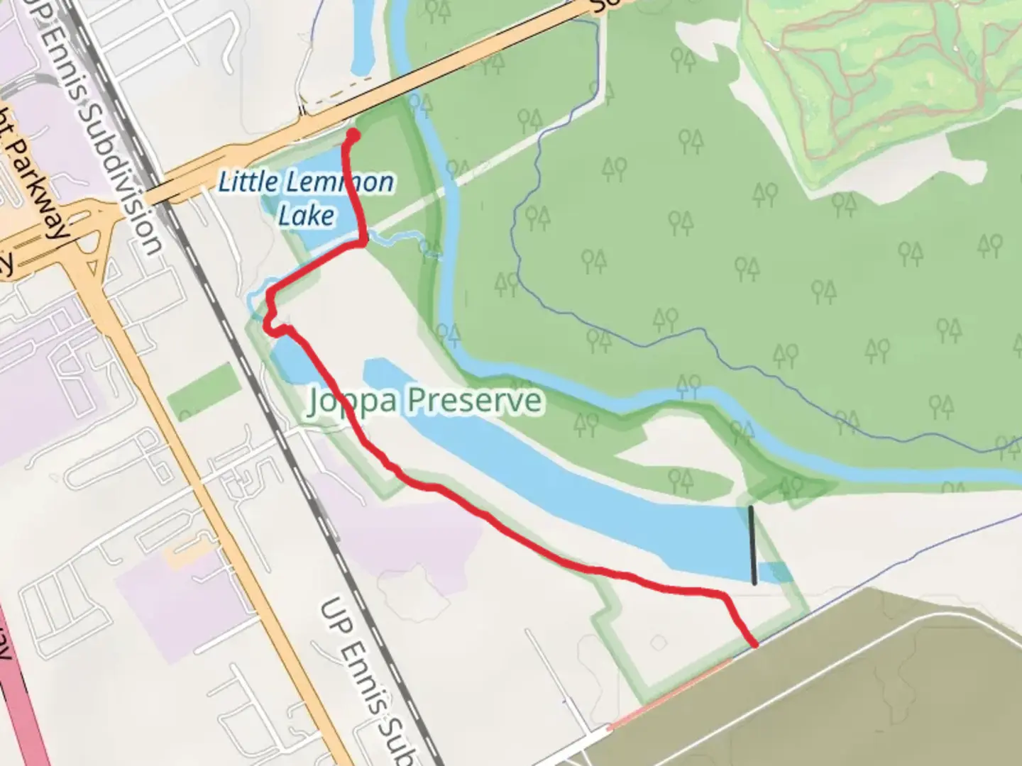 An image depicting the trail Lemmon Lake and Trinity Forest Trail and its surrounding area.