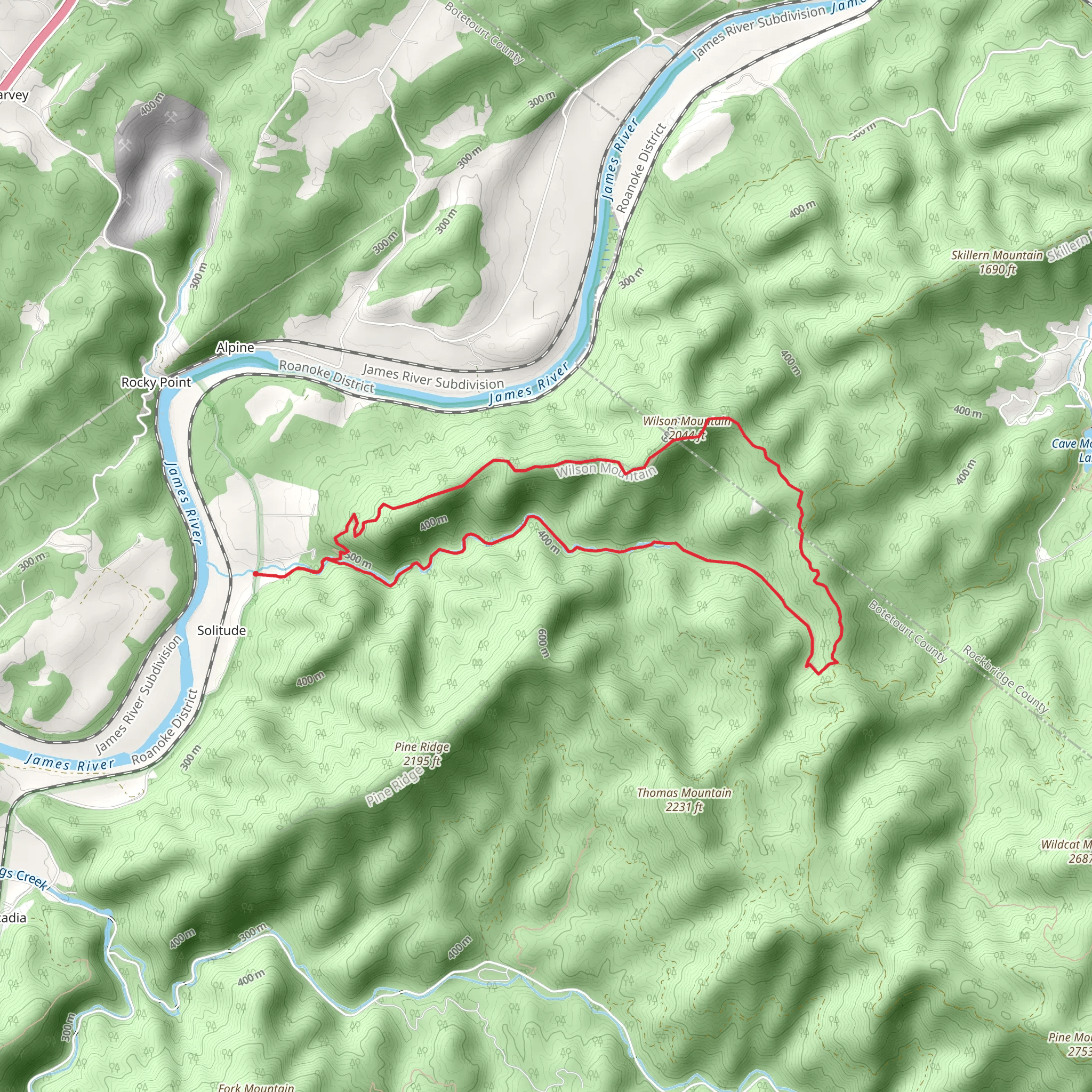 Sprouts Run and Wilson Mountain Loop Trail mobile static map