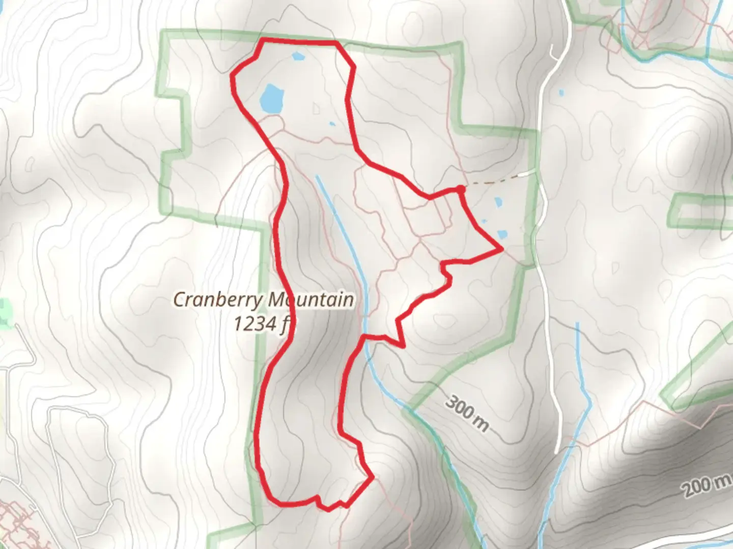 An image depicting the trail Cranberry Mountain Loop from Stagecoach Road and its surrounding area.