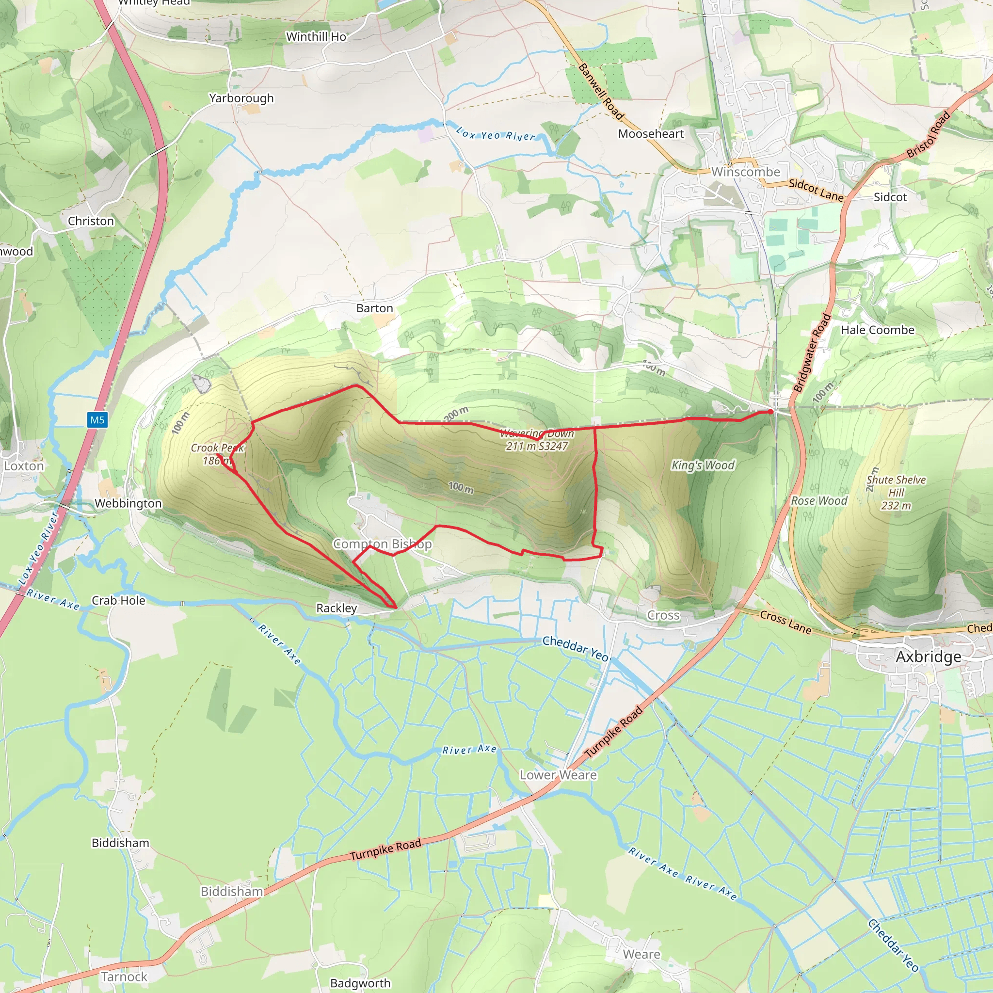 Wavering Down and Crook Peak Circular mobile static map