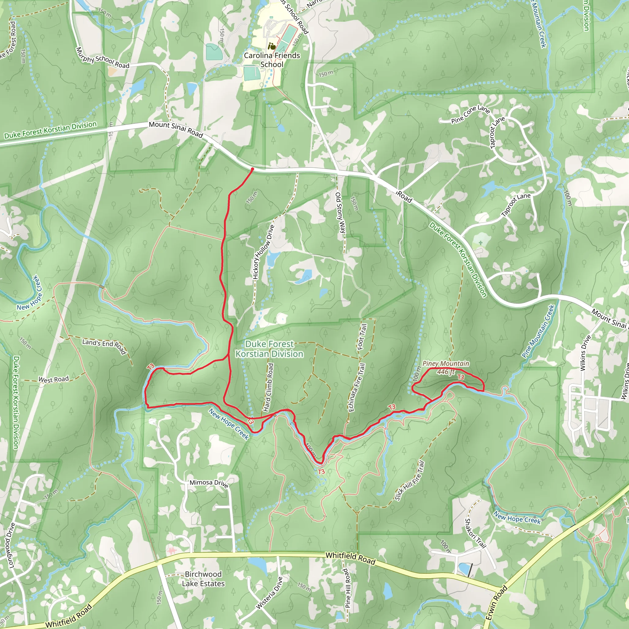 New Hope Creek Trail North and Piney Mountain Loop mobile static map