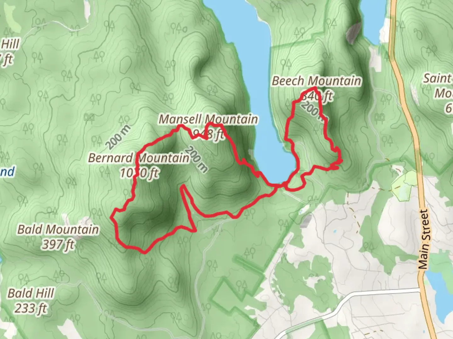 An image depicting the trail Beech Mountain and Bernard Mountain Loop via Long Pond and its surrounding area.