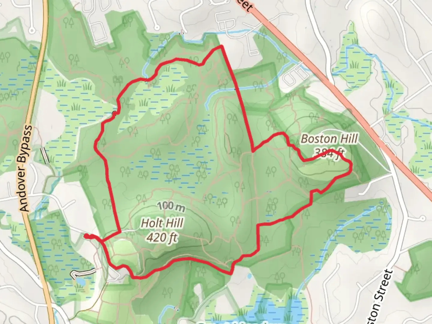 An image depicting the trail Boston Hill and Holt Hill Loop Trail and its surrounding area.