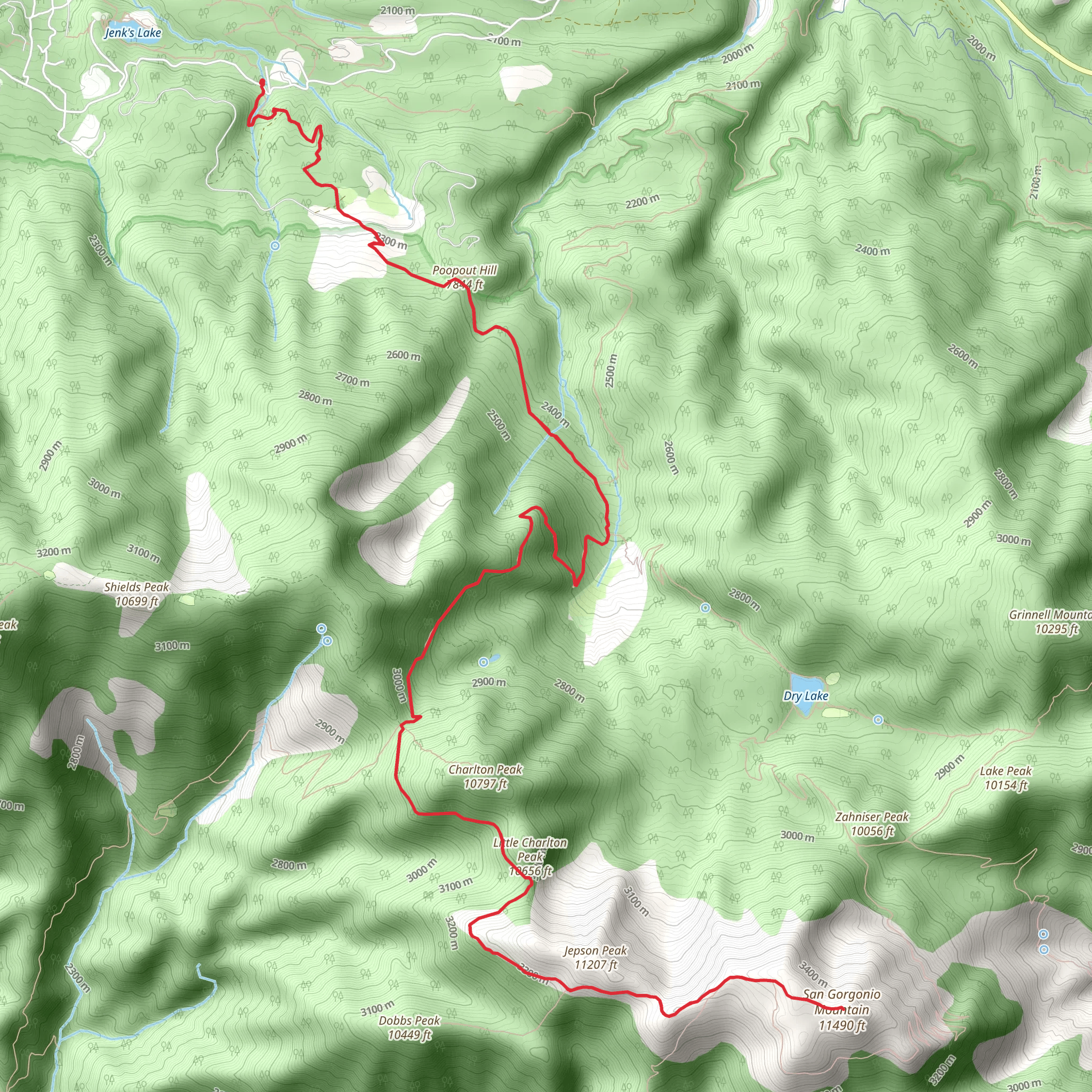 Little Charlton Peak, Jepson Peak and San Gorgonio Mountain South Fork Trail mobile static map