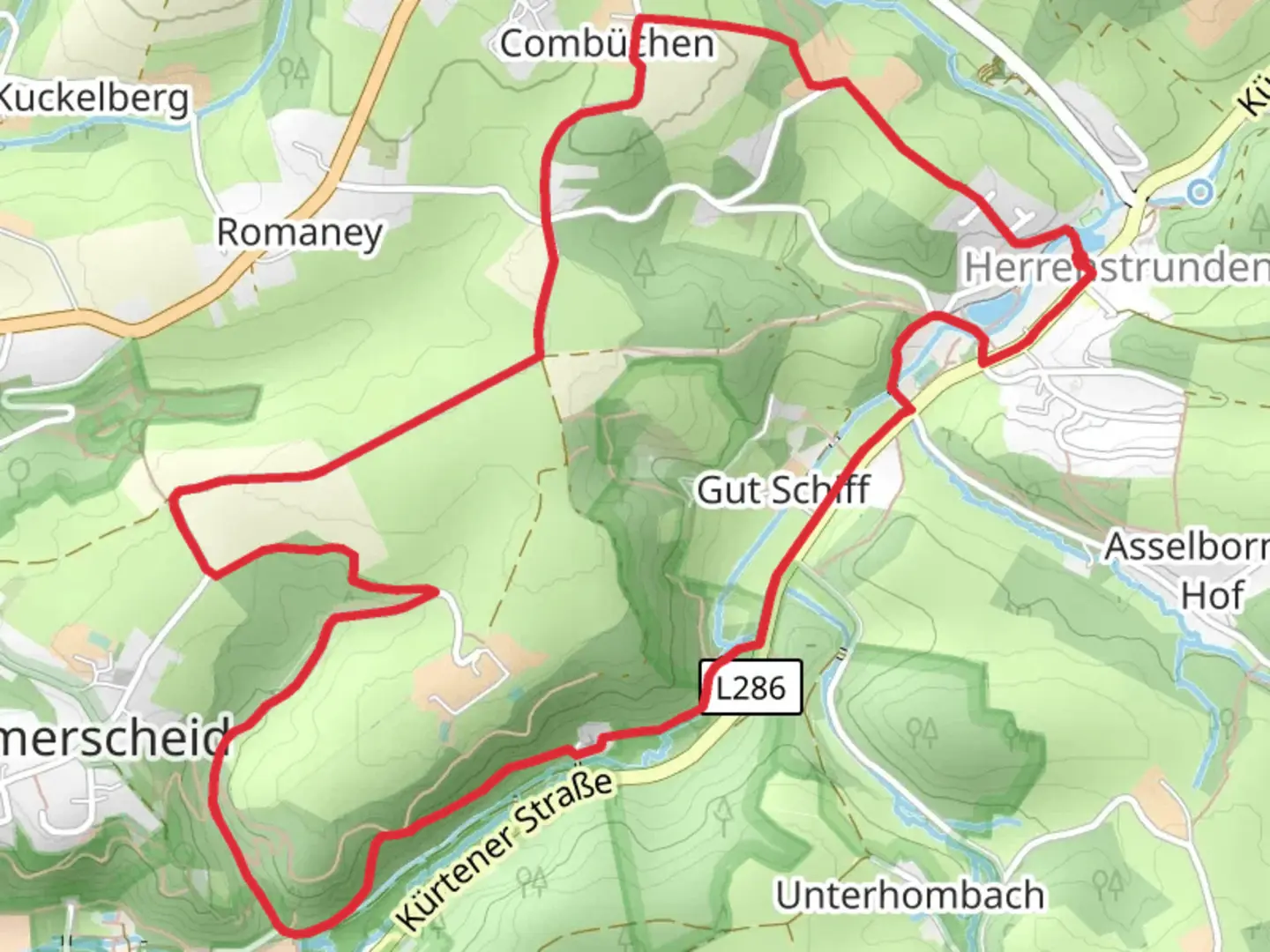 An image depicting the trail Herrenstrunden Rundweg and its surrounding area.