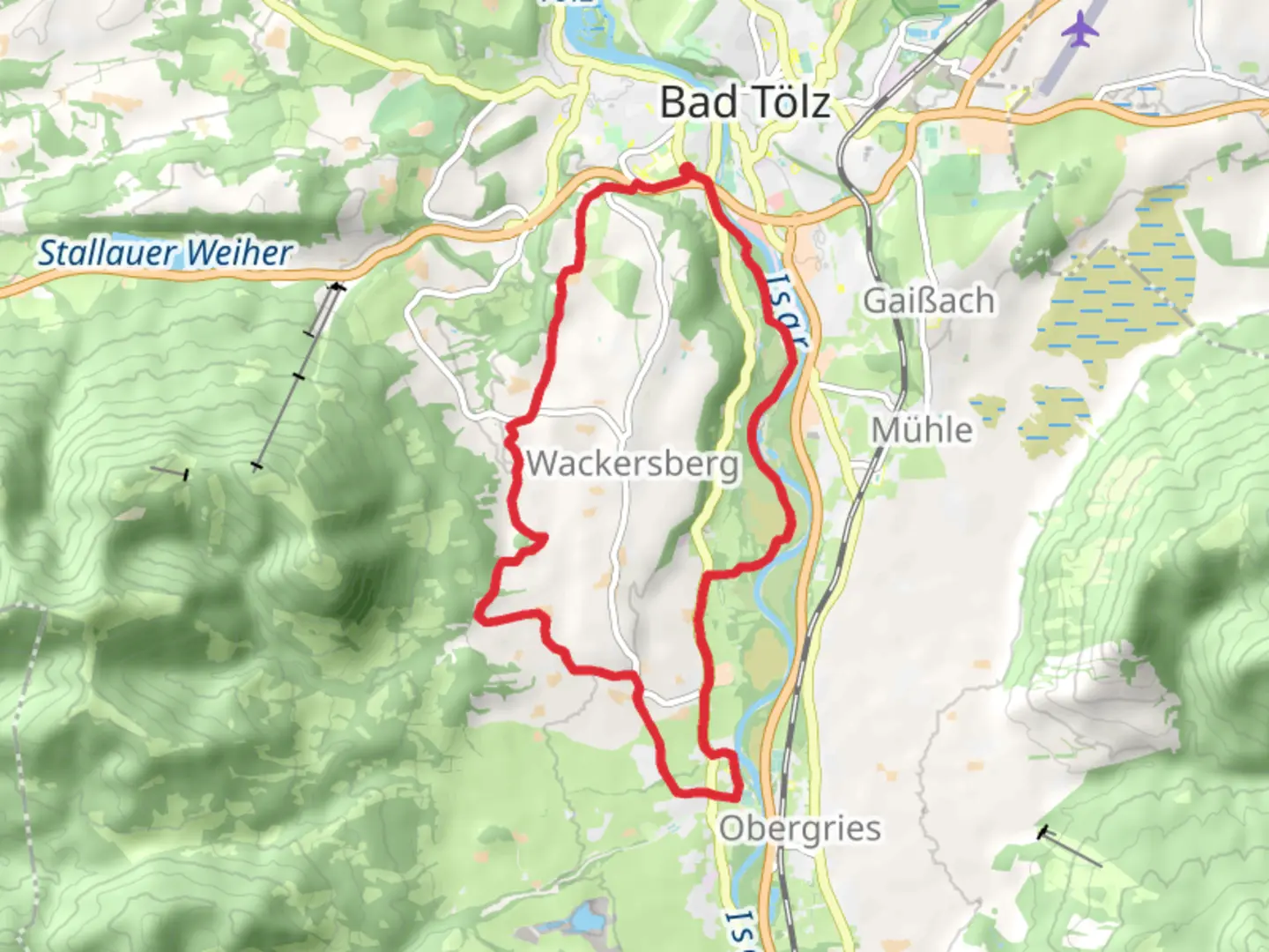An image depicting the trail Wackersberg Loop and its surrounding area.