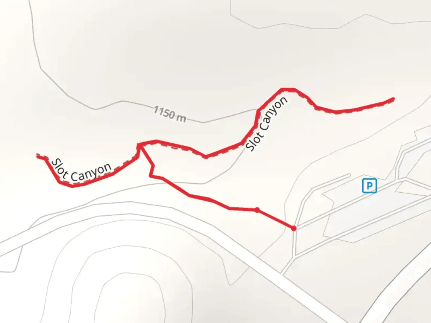 An image depicting the trail Slot Canyon and its surrounding area.