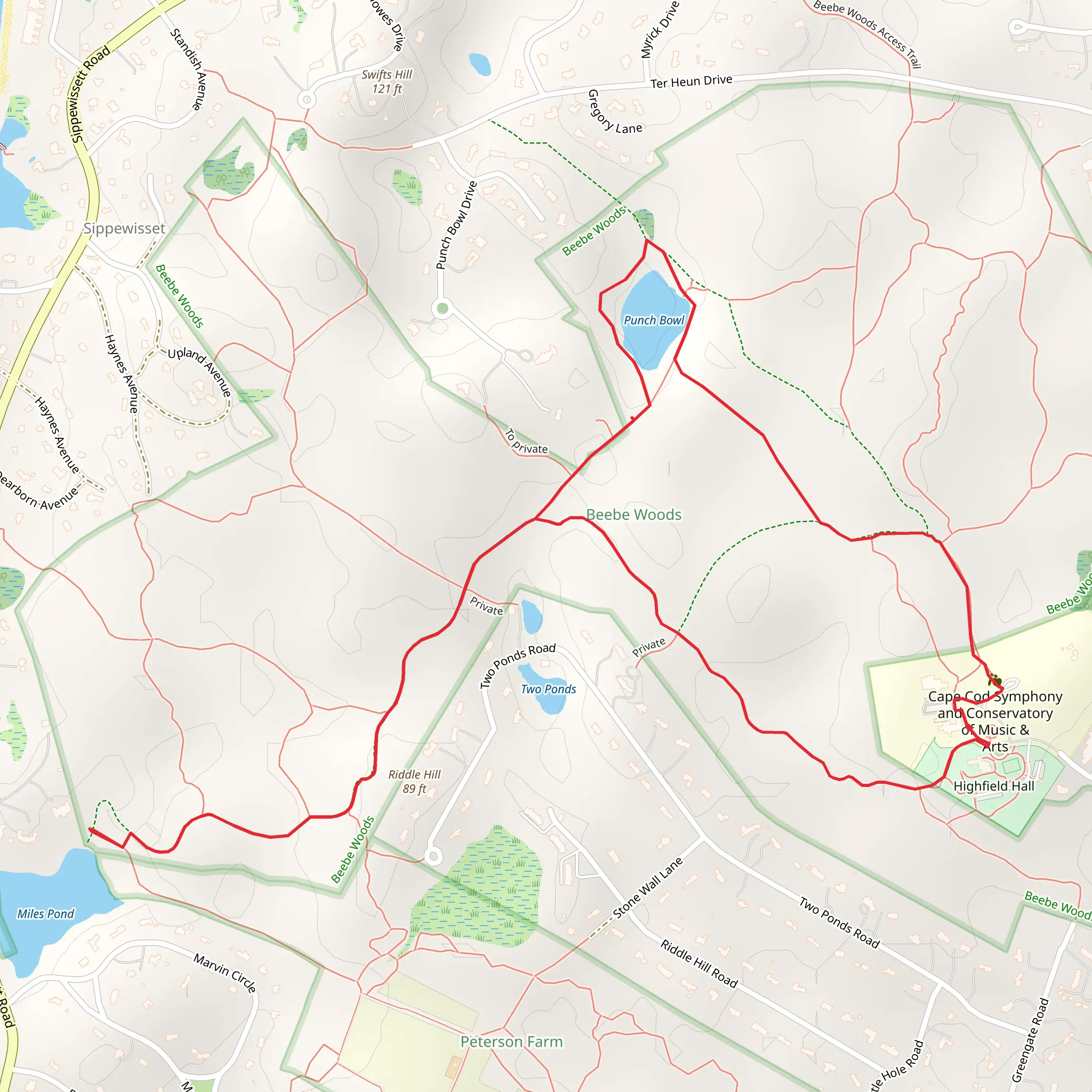 Miles Pond and Punch Bowl Loop Trail mobile static map