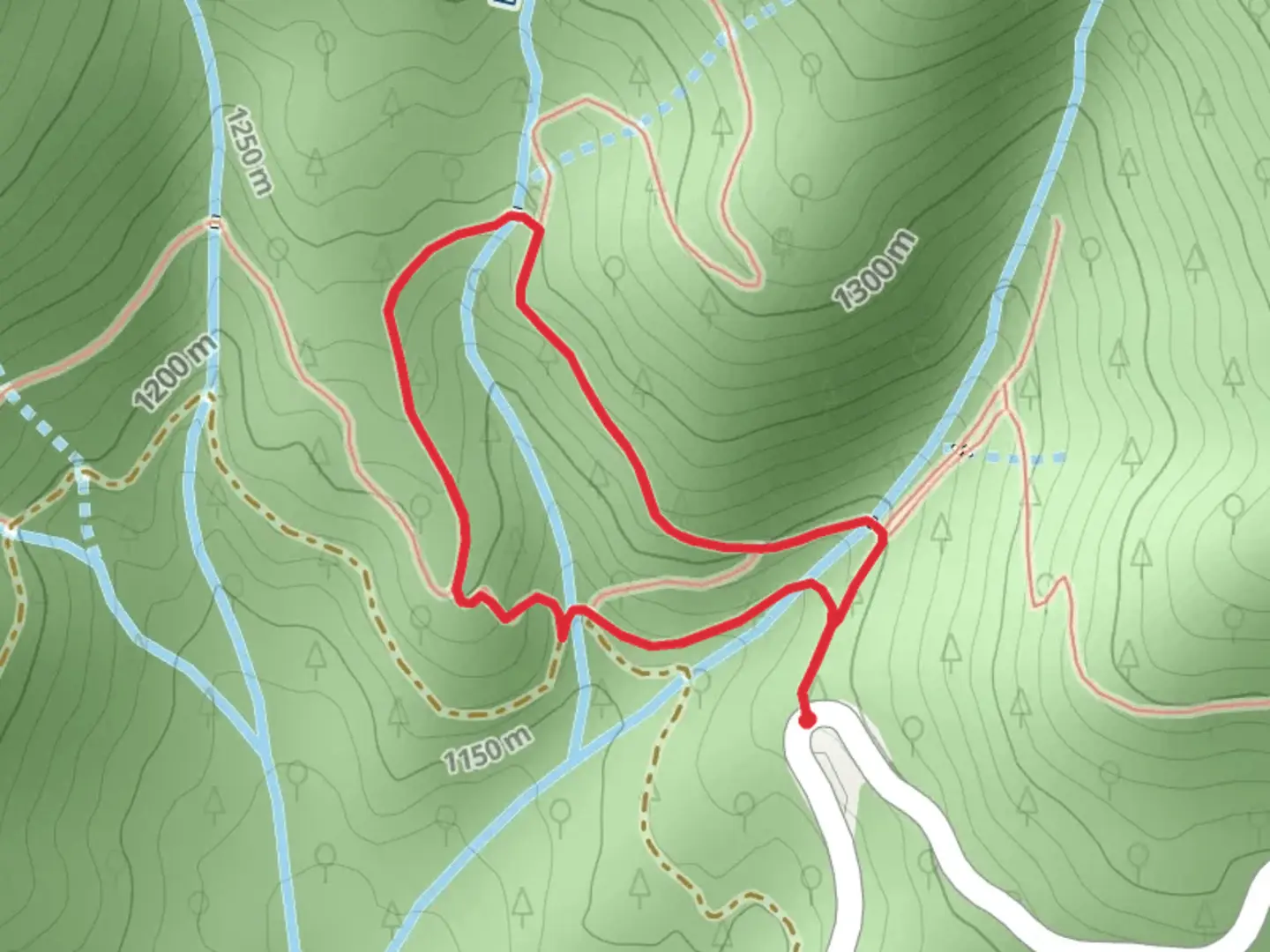 An image depicting the trail Trail 100 and 110 Loop and its surrounding area.
