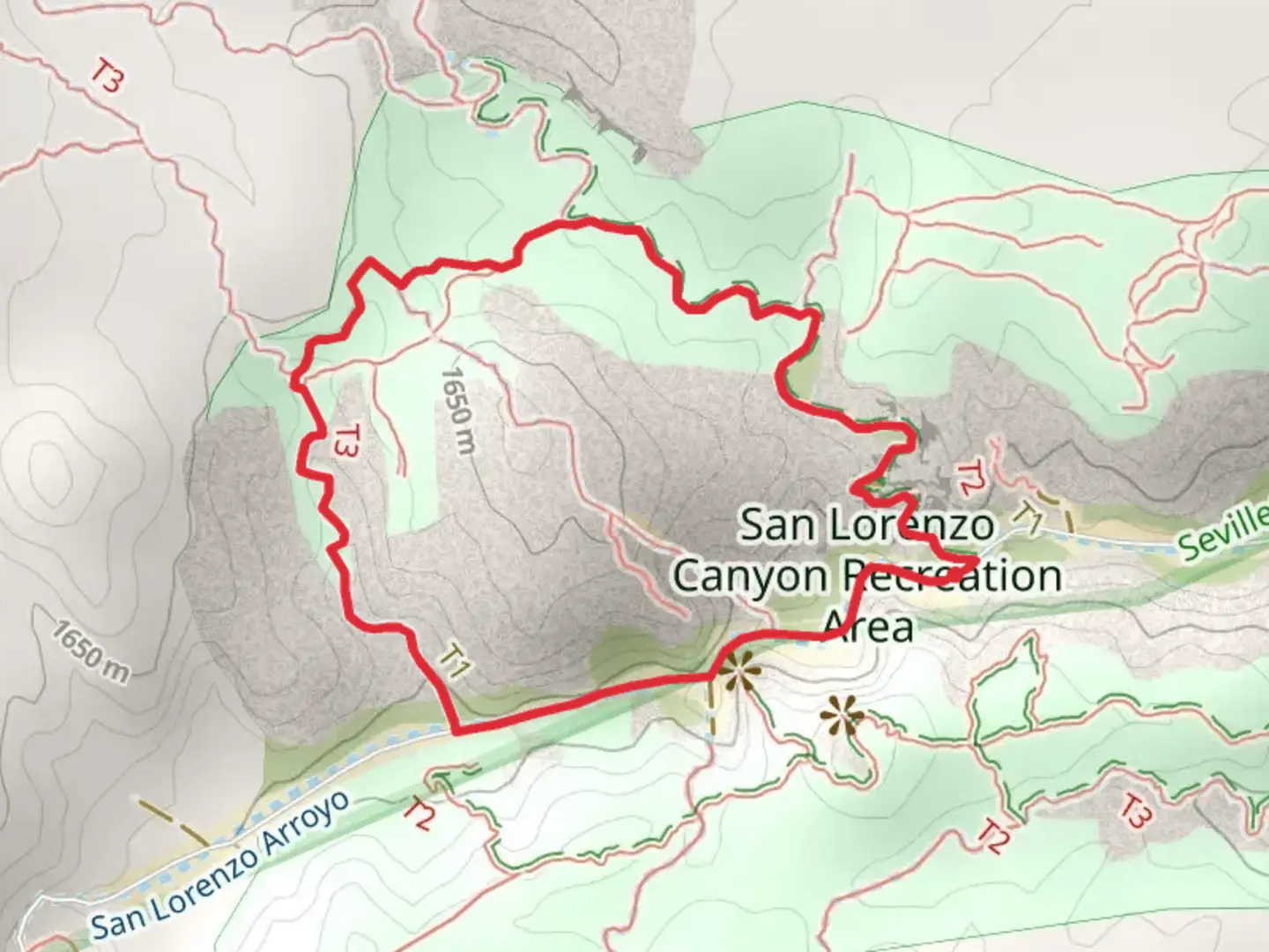 An image depicting the trail San Lorenzo Canyon Recreation Area Loop and its surrounding area.