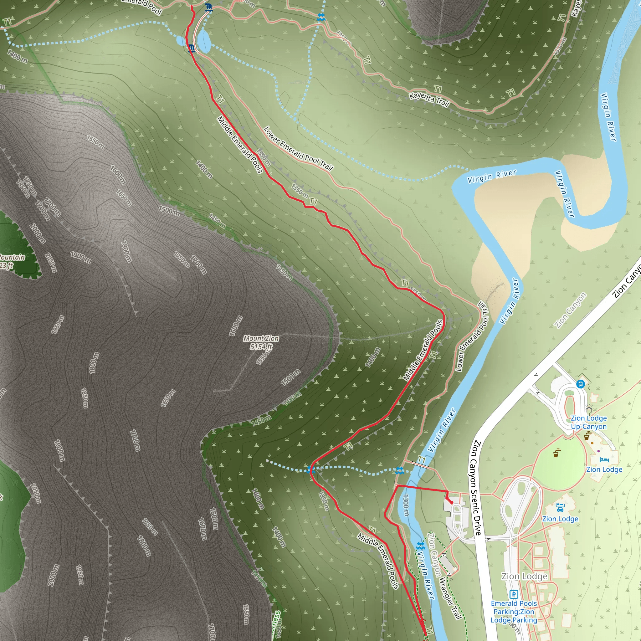 Middle Emerald Pools Trail mobile static map